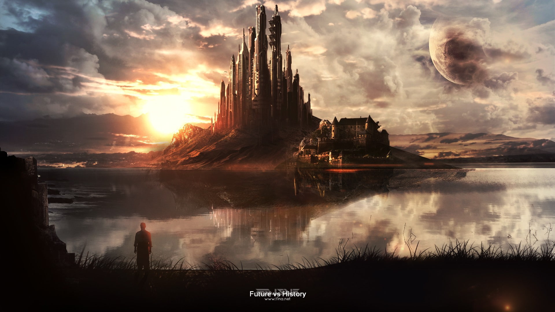 futuristic city, futuristic, reflection, landscape, planet, 1080P, Conceptual, HD Wallpaper