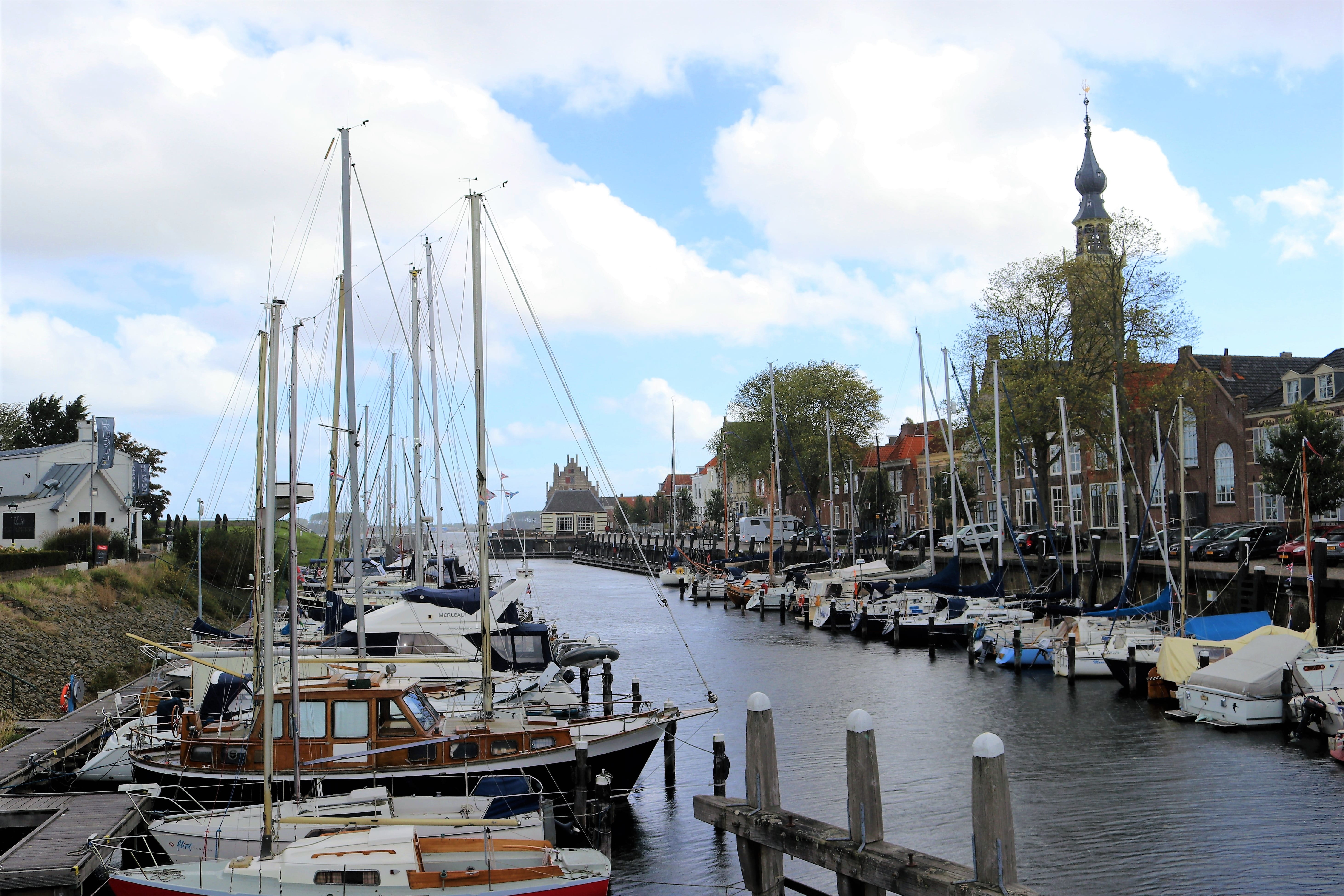 5K, travel, holland, sailboat, port, building exterior, marina, cloud - sky, moored, yacht, harbor, nature, day, outdoors, no people, architecture, built structure, HD Wallpaper