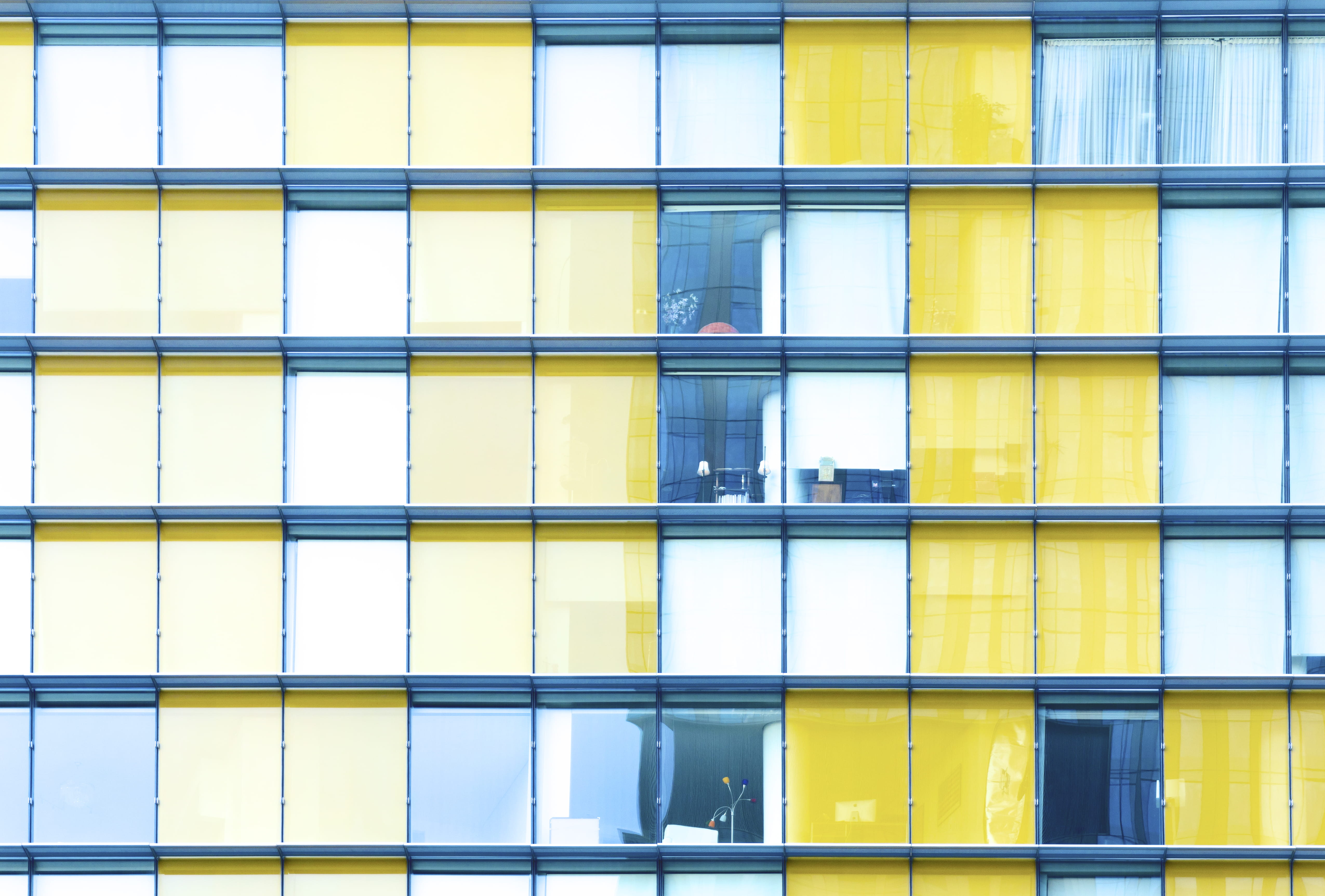 window, side by side, outdoors, modern, no people, city, full frame, glass - material, office building exterior, architecture, repetition, yellow, color, HD Wallpaper