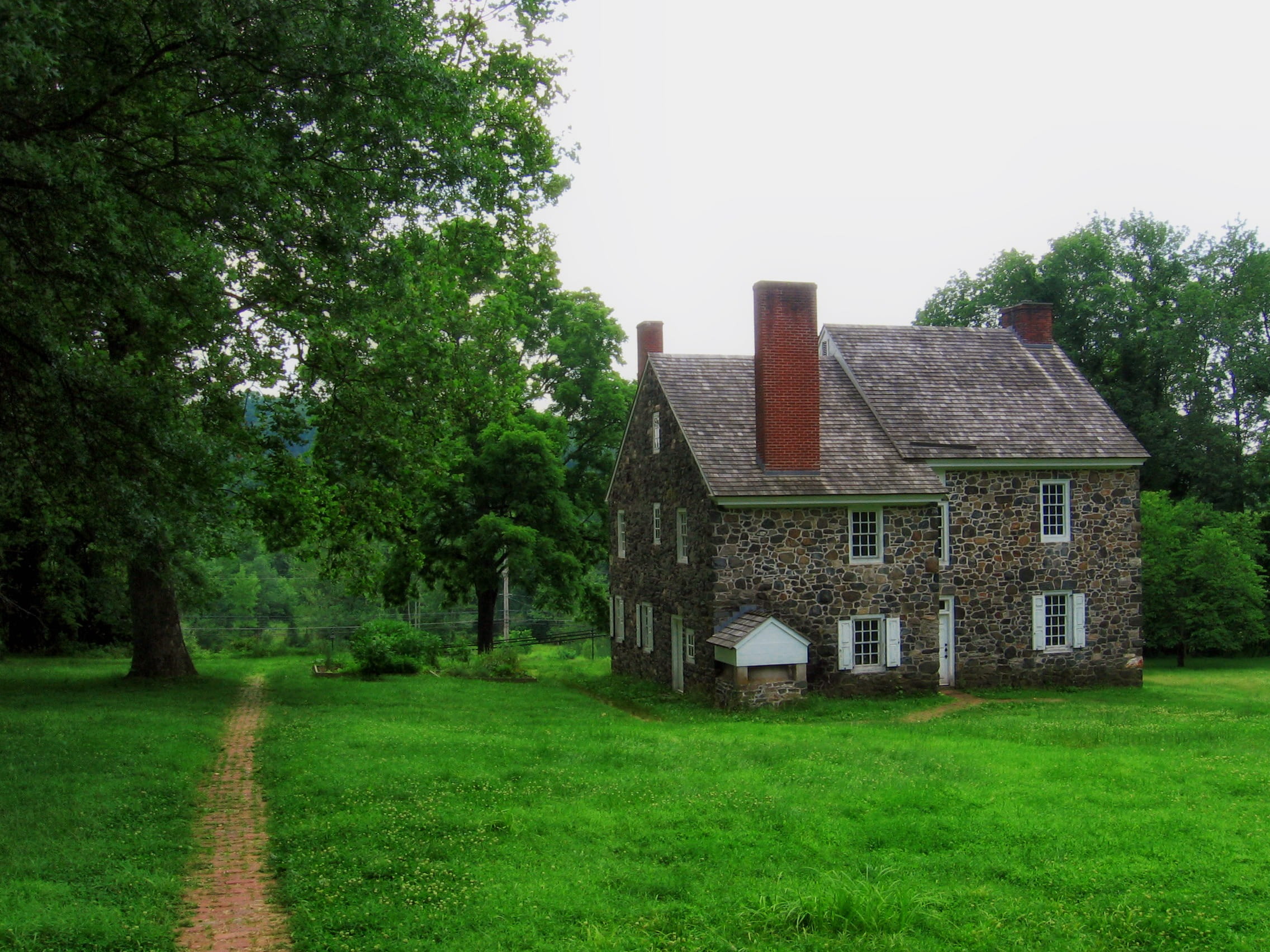 land, rock, near, grass, lawn, brick, Brandywine, green color, nature, outdoors, cottage, stone, outside, field, 1080P, Pennsylvania, building, architecture, HD Wallpaper
