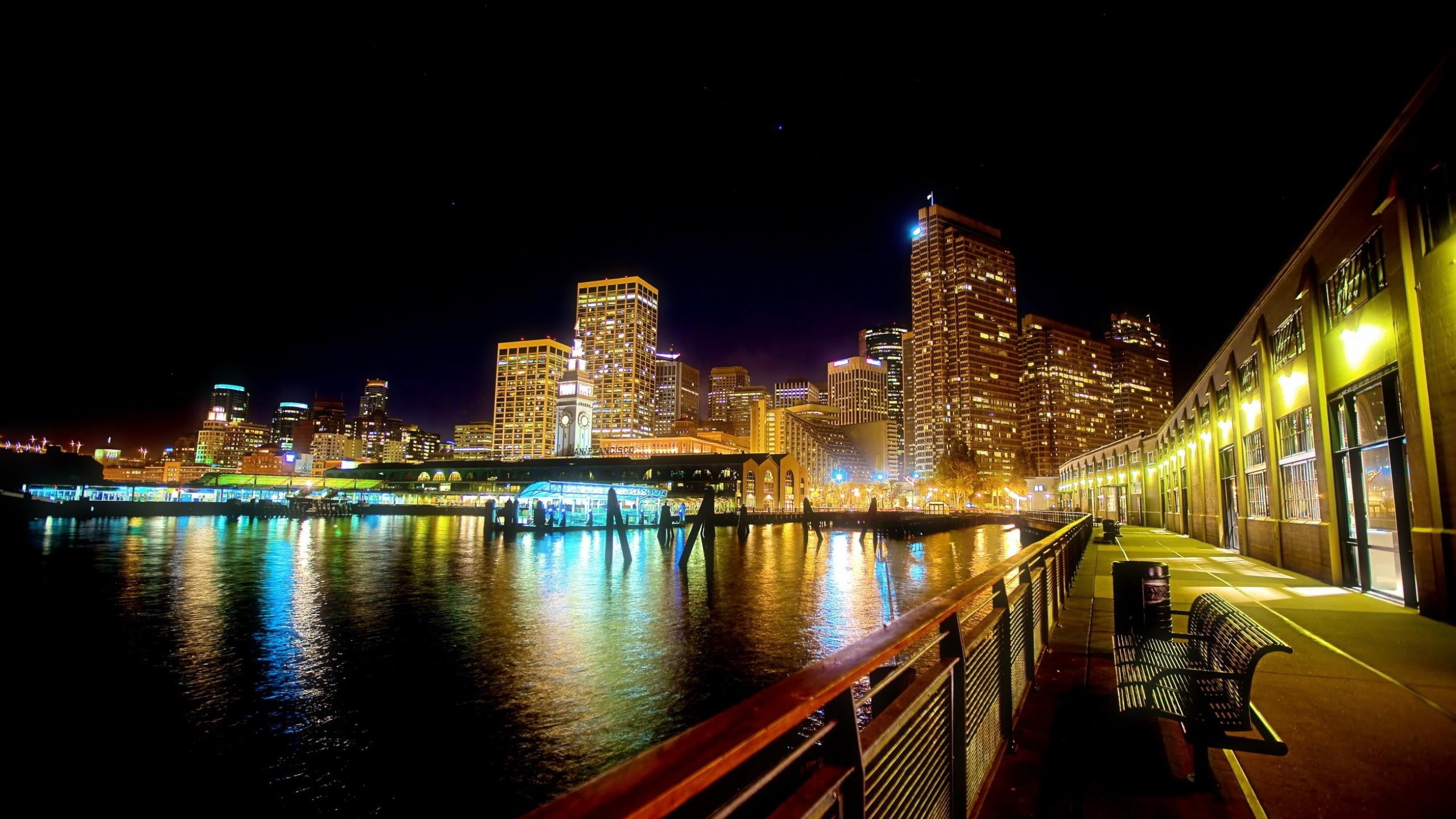 water, travel Destinations, urban Scene, bridge - Man Made Structure, night, tourism, buildings, city Life, river, twilight, long Exposure, building, high, HD Wallpaper