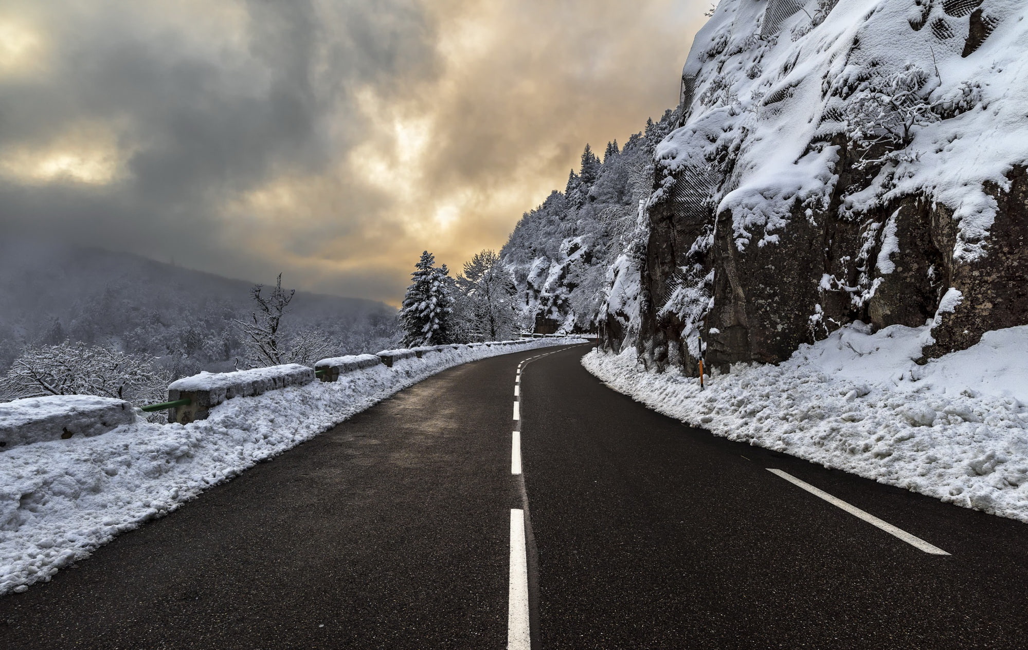 1080P, winter, road, mountains, snow, asphalt, HD Wallpaper
