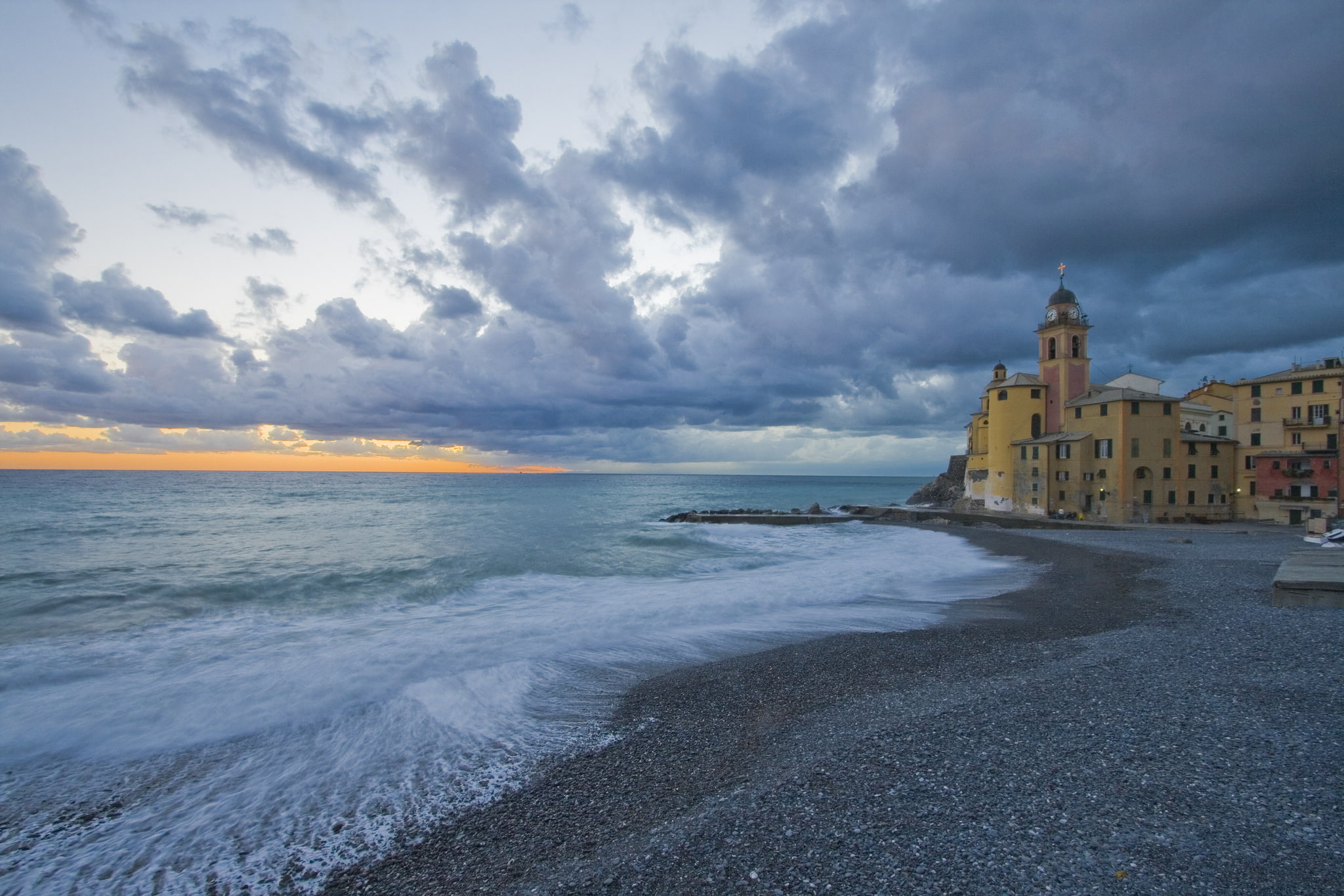 1080P, coast, Italy, Church, Camogli, Liguria, sea, HD Wallpaper