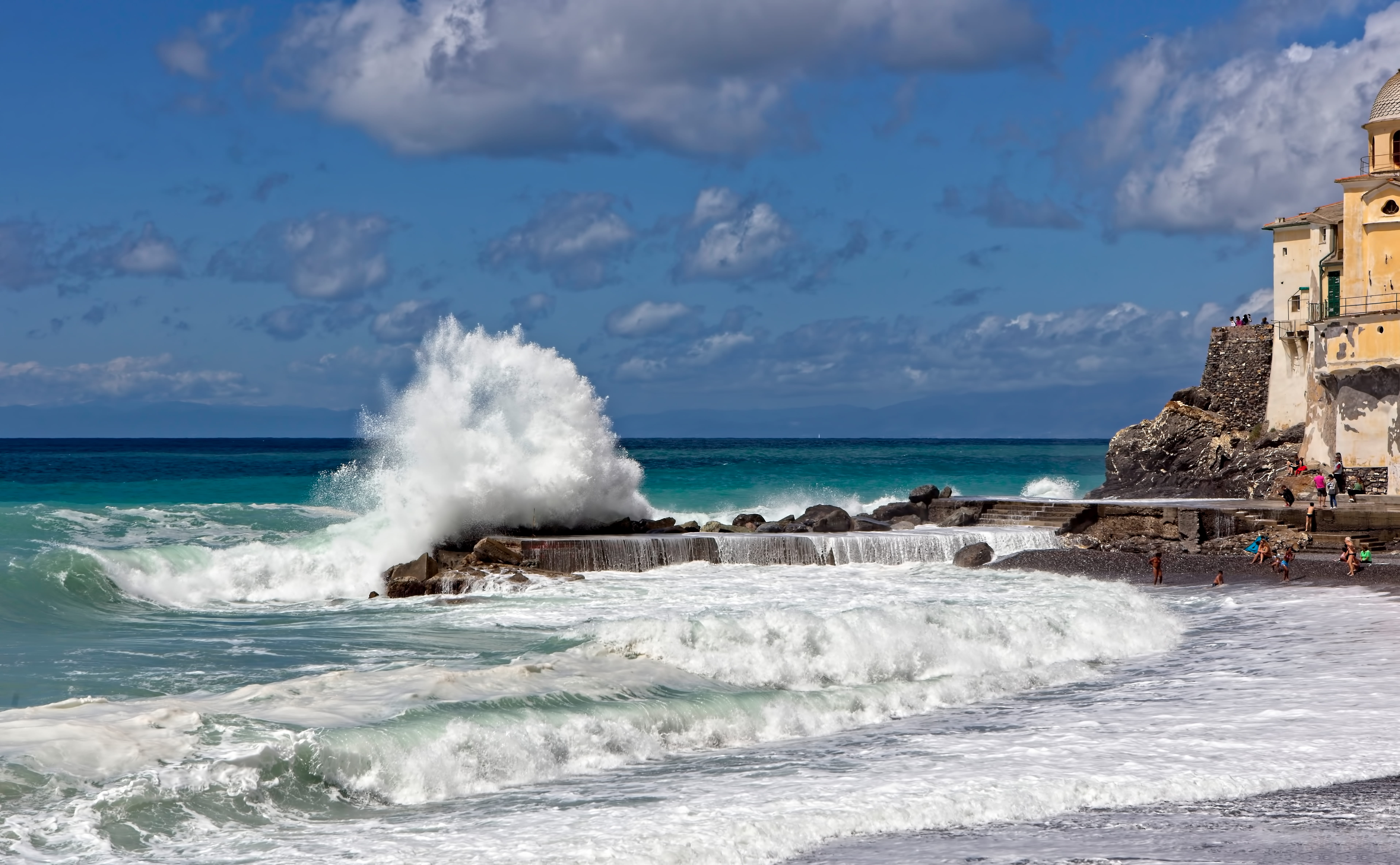 horizon over water, chroch, stair, water, built structure, motion, scenics - nature, hitting, roca, no people, wave, beauty in nature, mediterranean, rock, HD Wallpaper