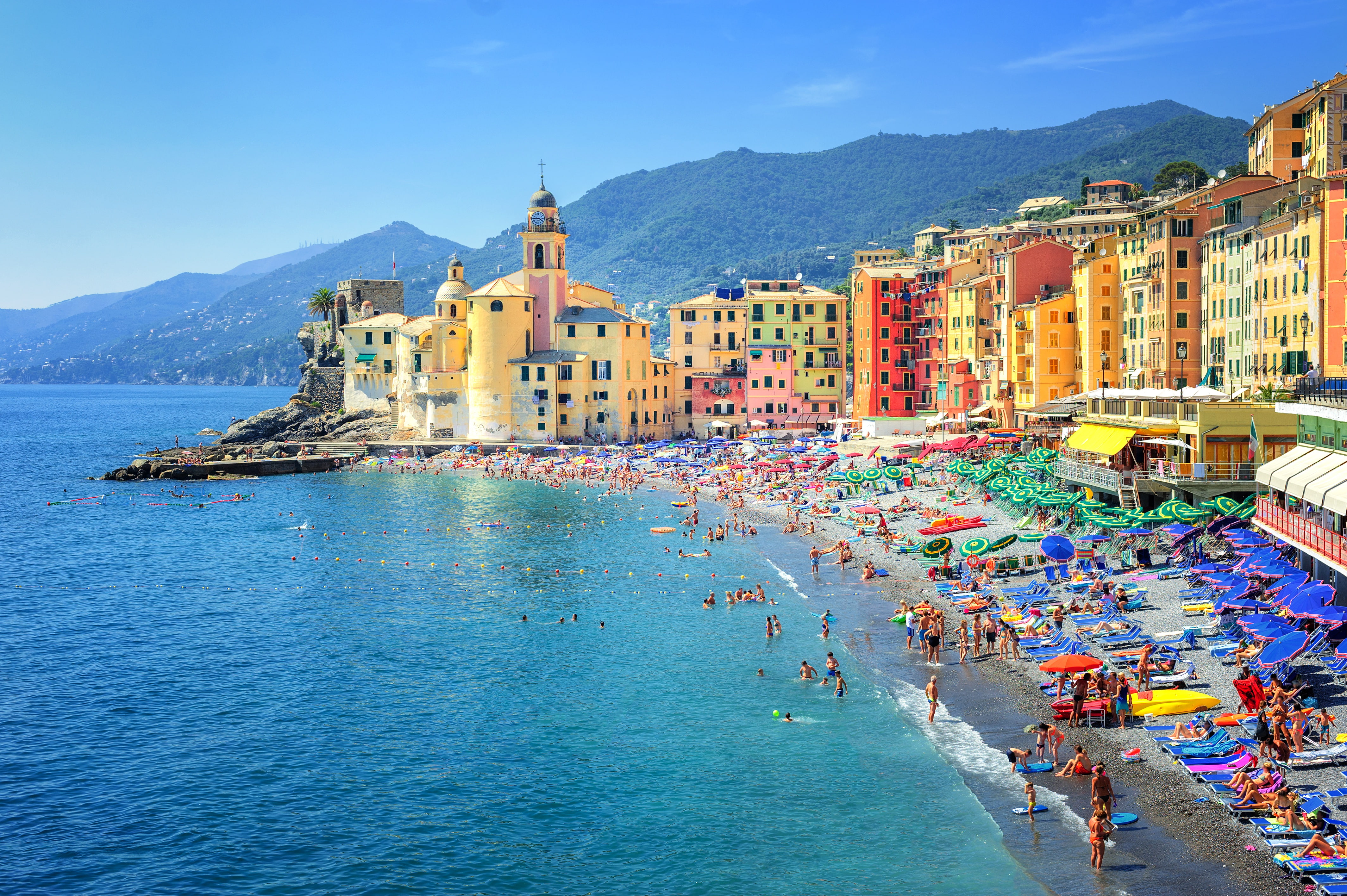 mountains, 4K, Italy, Camogli, coast, Genoa, sea, Sunny, home, beach, HD Wallpaper