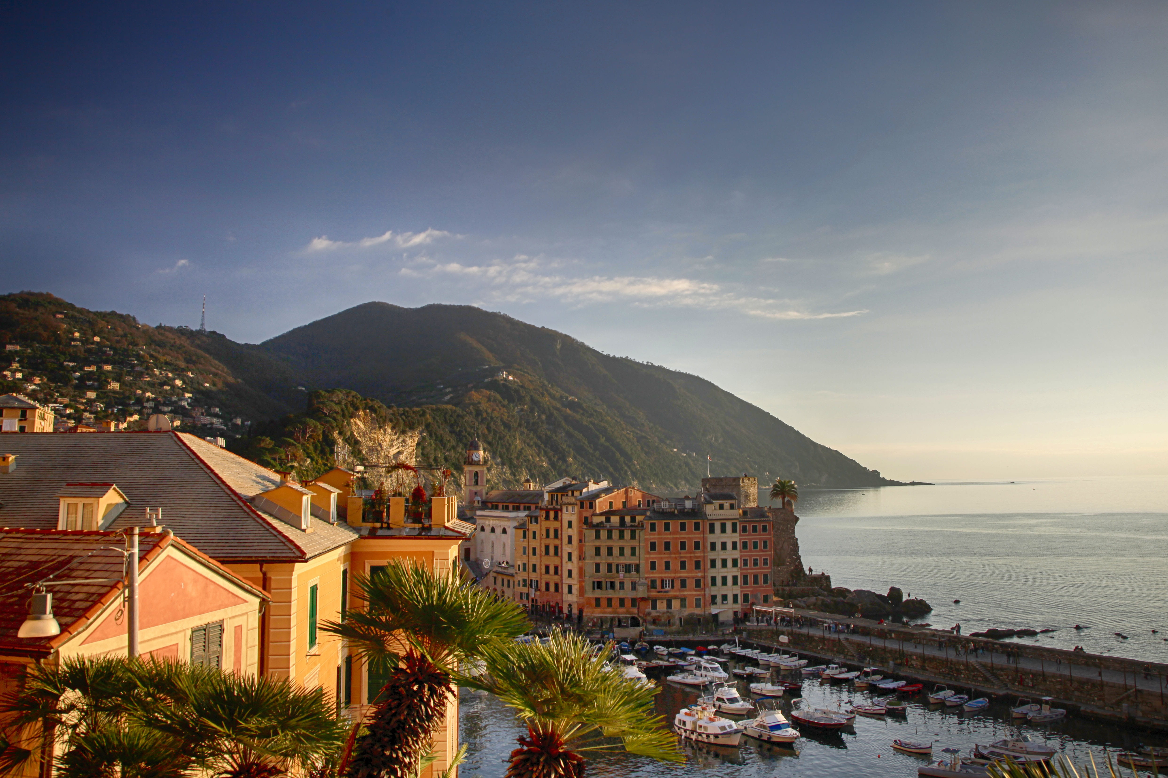 sun, city, holidays, beach, mountain, no people, color, genoa, mountain range, house, built structure, beauty in nature, nature, colorful, 4K, outdoors, HD Wallpaper
