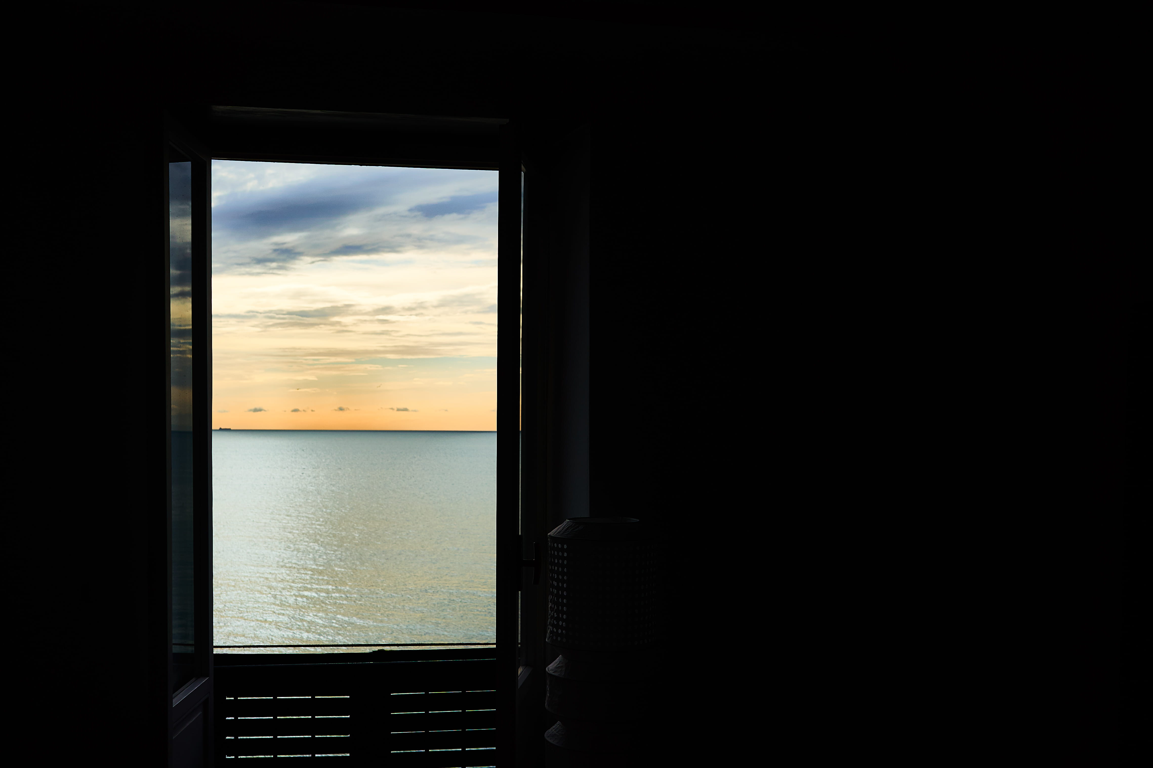 window, indoors, beauty in nature, sunset, sea, glass - material, no people, sky, water, tranquil scene, camogli, tranquility, 4K, nature, scenics - nature, HD Wallpaper