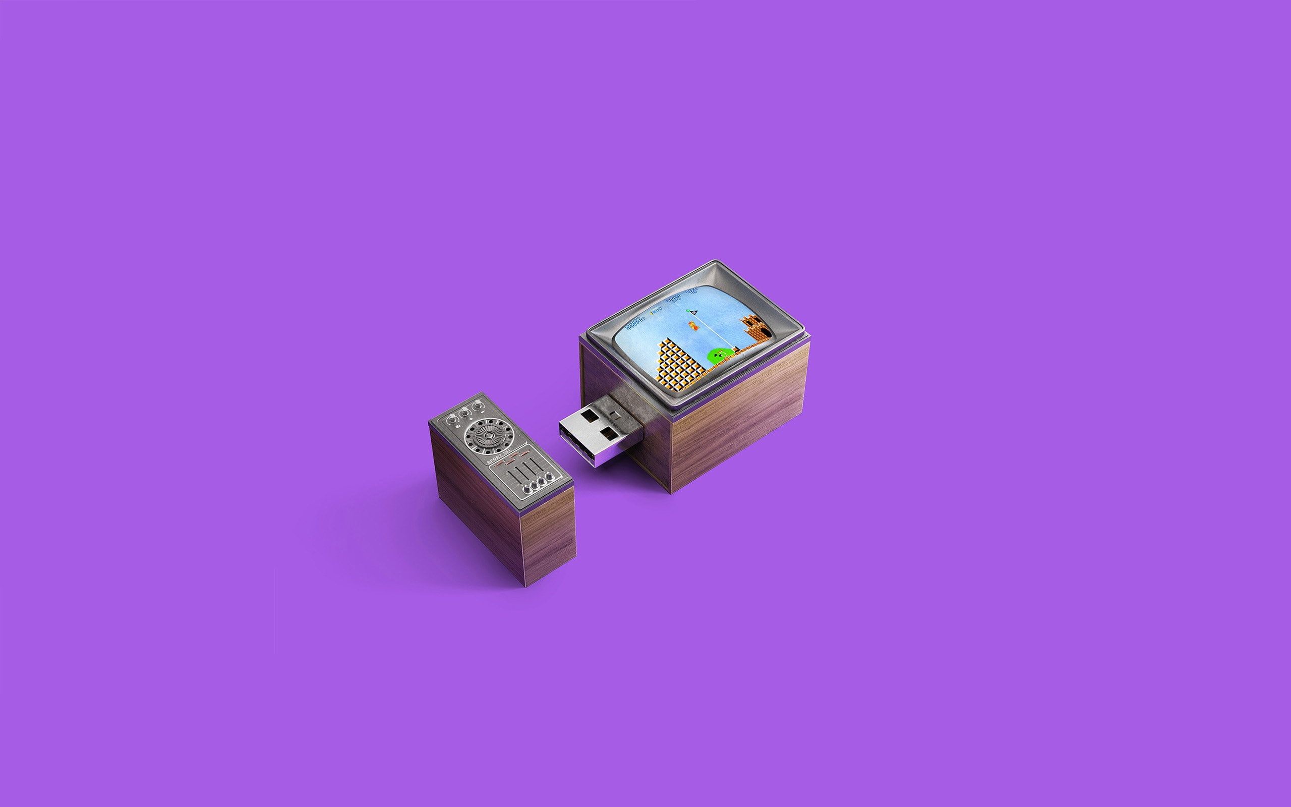 Minimalism, Memories Stick, Andrei Lacatusu, Old TV, Super Mario Bros., 2K, HD Wallpaper