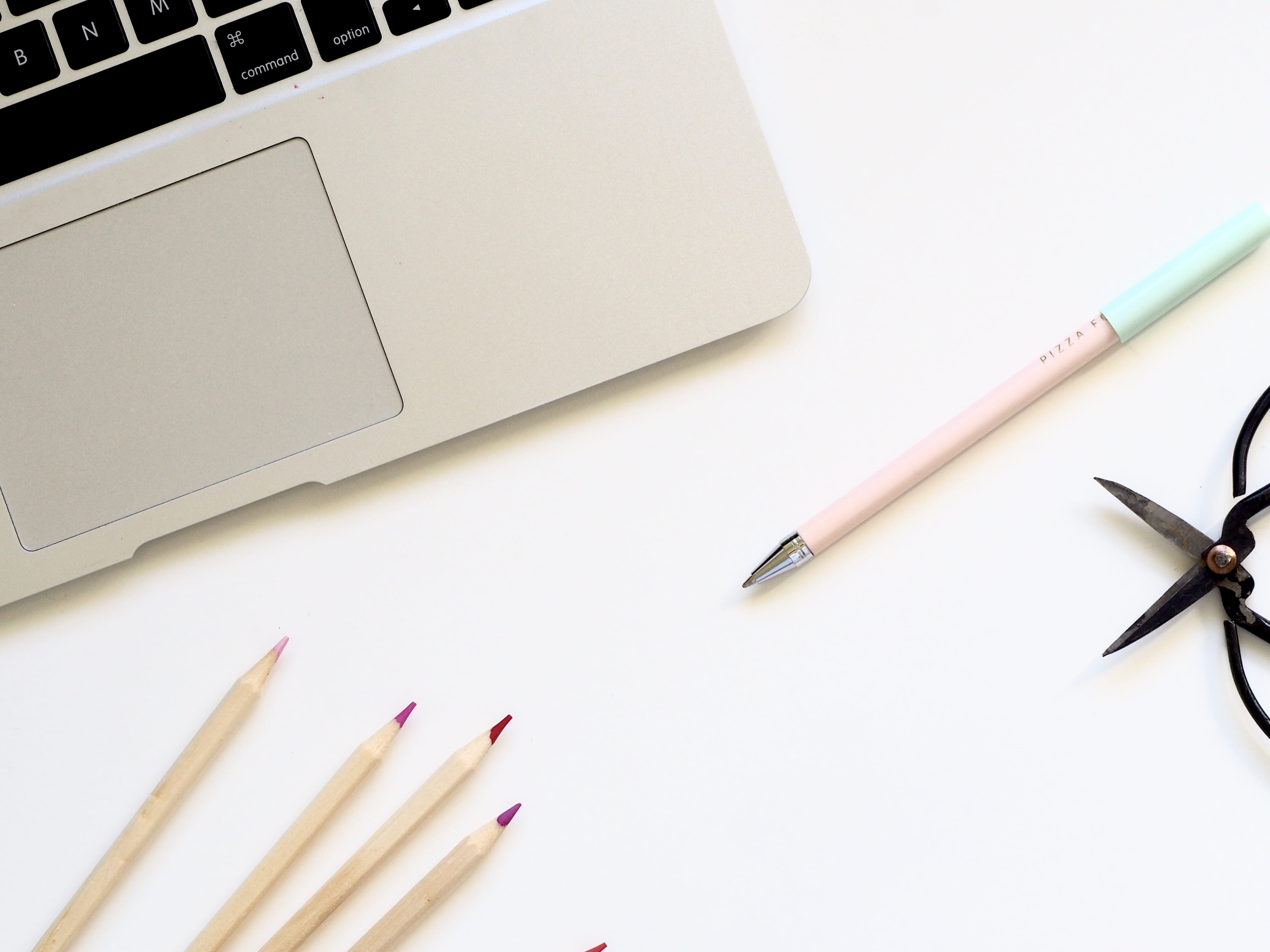 pen, table, pink, indoors, scissors, write, pro, writing, desk, 4K, simple, white background, wireless technology, no people, create, group of objects, HD Wallpaper
