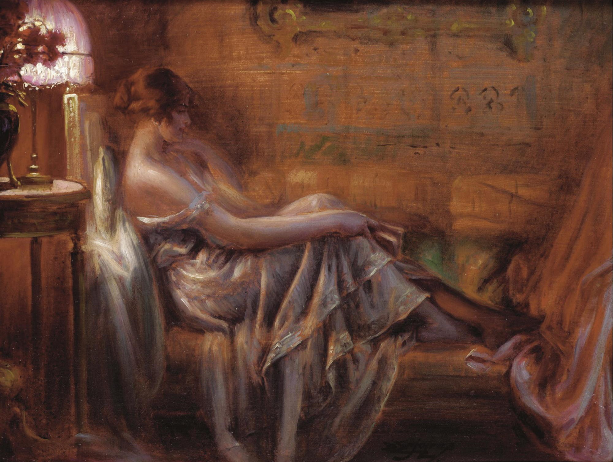 brooding, girl, Delphin Enjolras, 1080P, In the light of the lamp, Academism, HD Wallpaper
