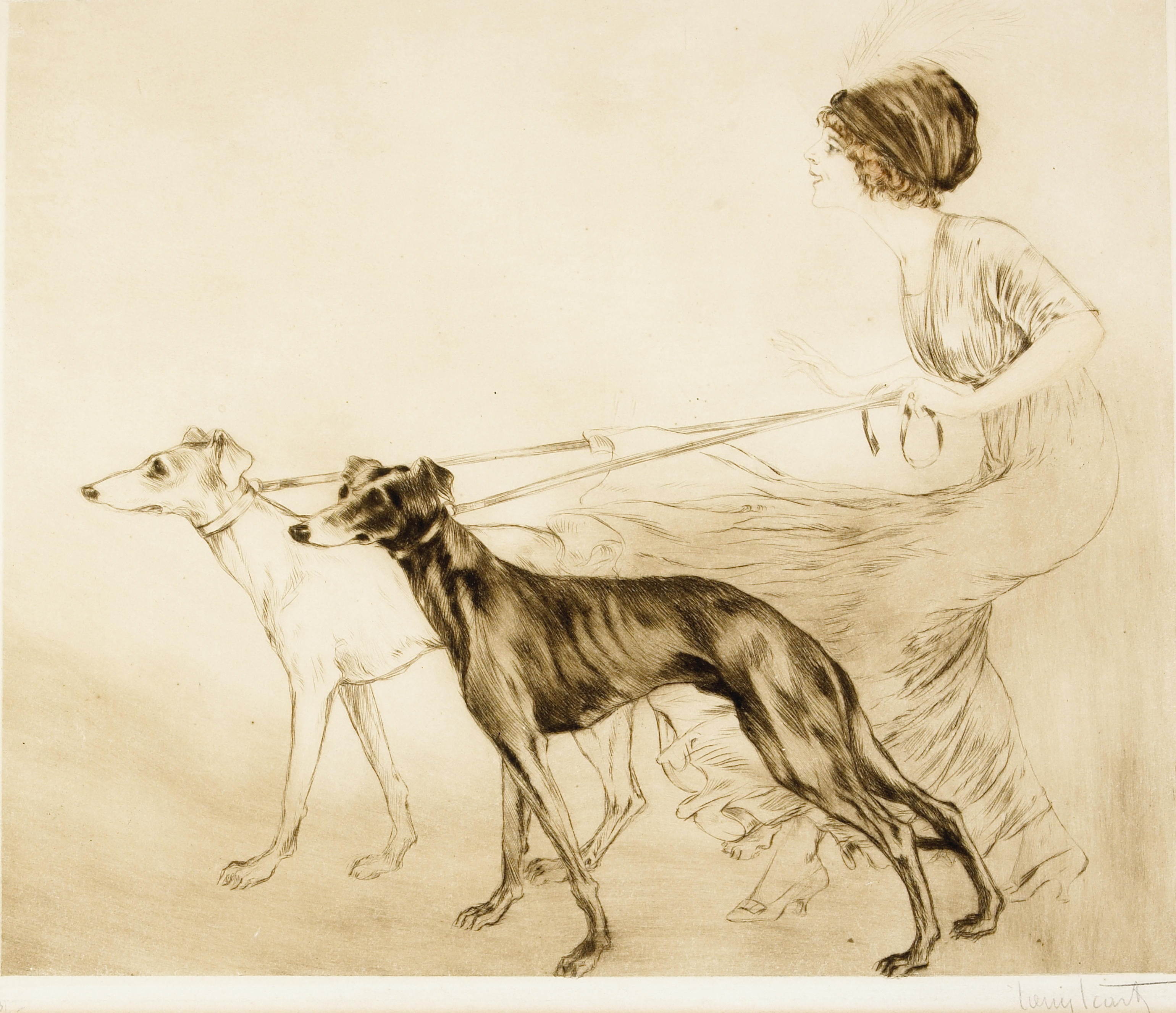art Deco, Louis Icart, dry needle, Hunting with hounds, 1913, etching, 2K, HD Wallpaper