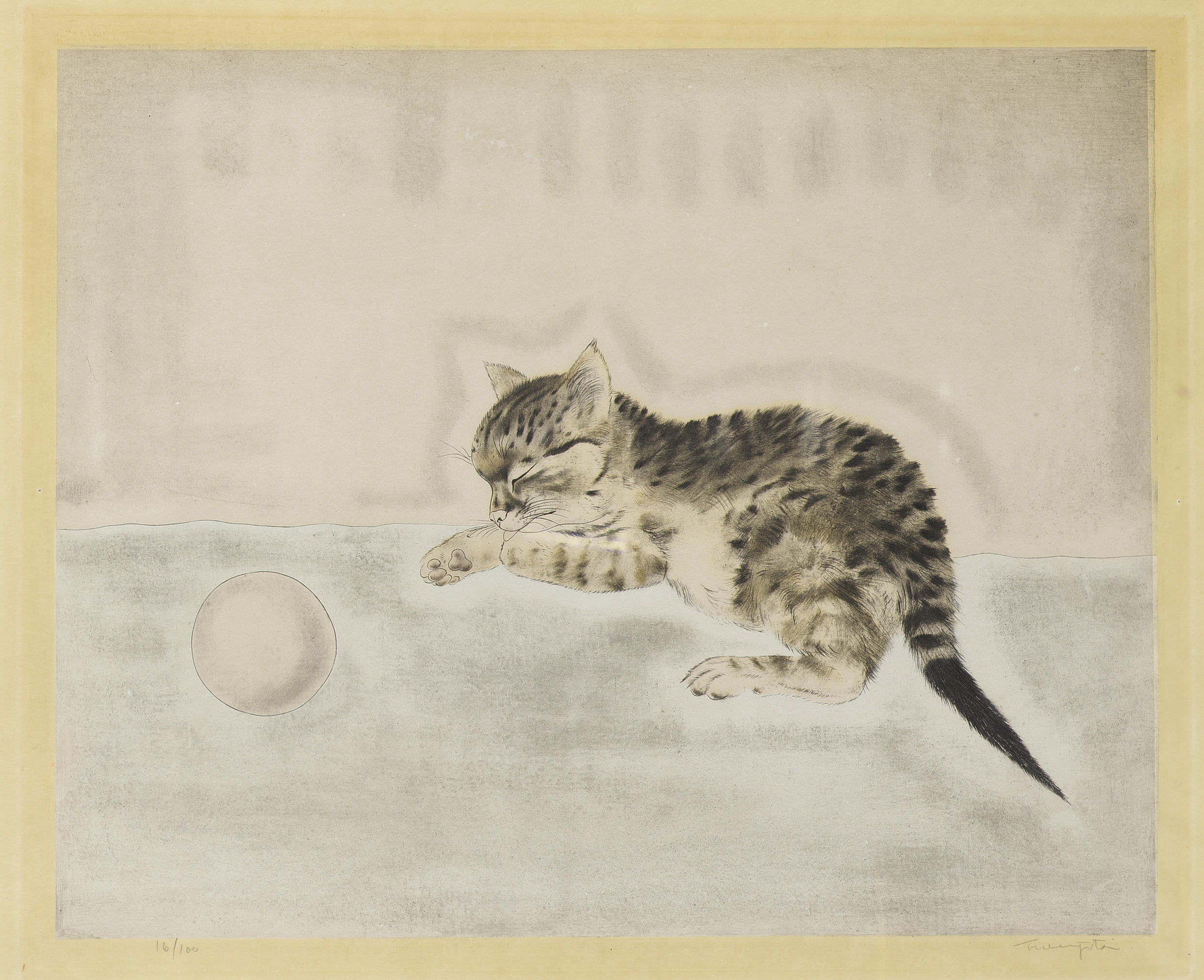 sleeping kitten, Tsuguharu, 1929, Sarton ball, etching and aquatint in color, 1080P, Fujita, HD Wallpaper