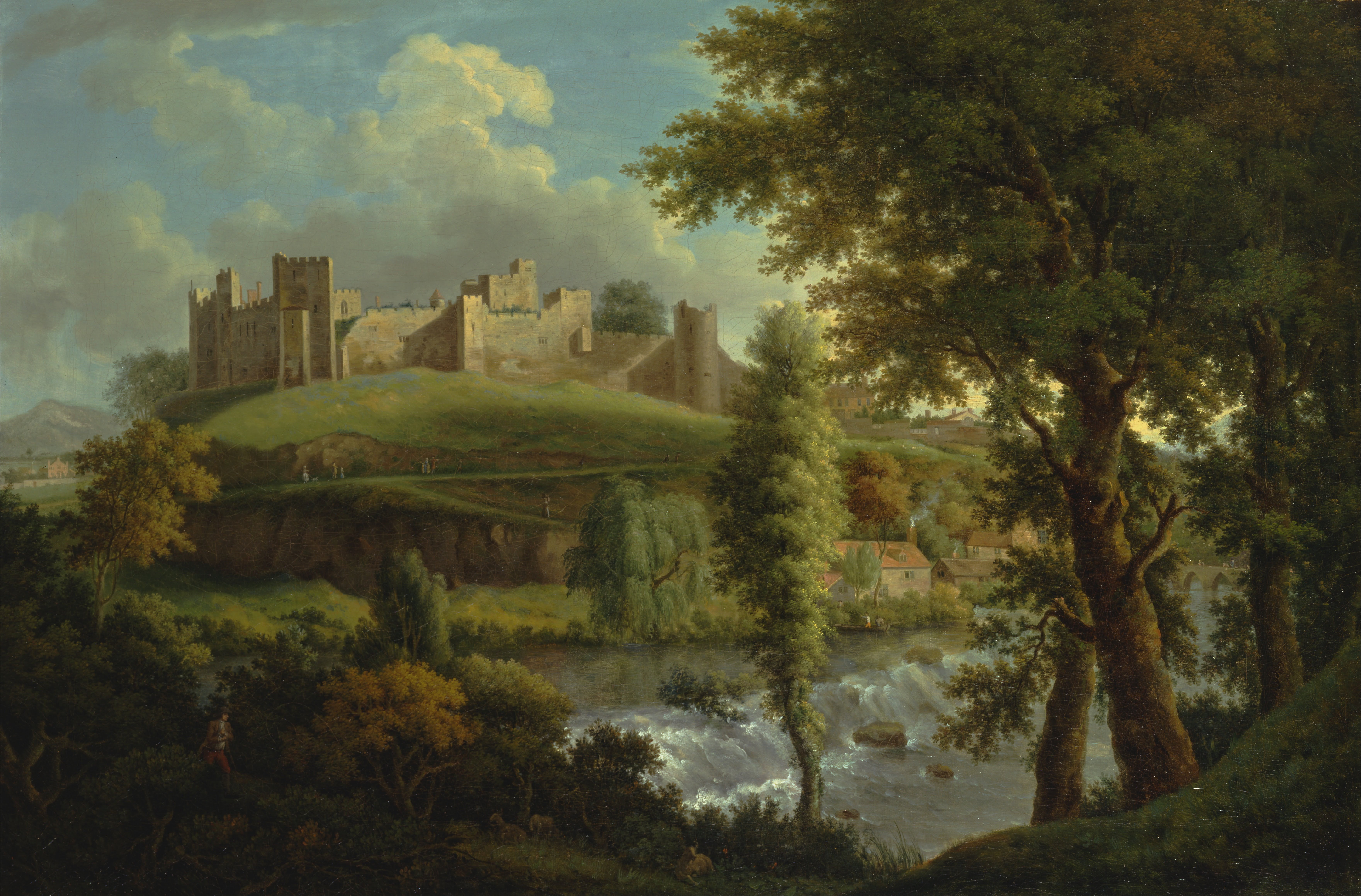 ancient, country, sky, fall, water, old, samuel scott, architecture, castle, oil on canvas, building, history, artistic, cloud - sky, growth, nature, old ruin, HD Wallpaper