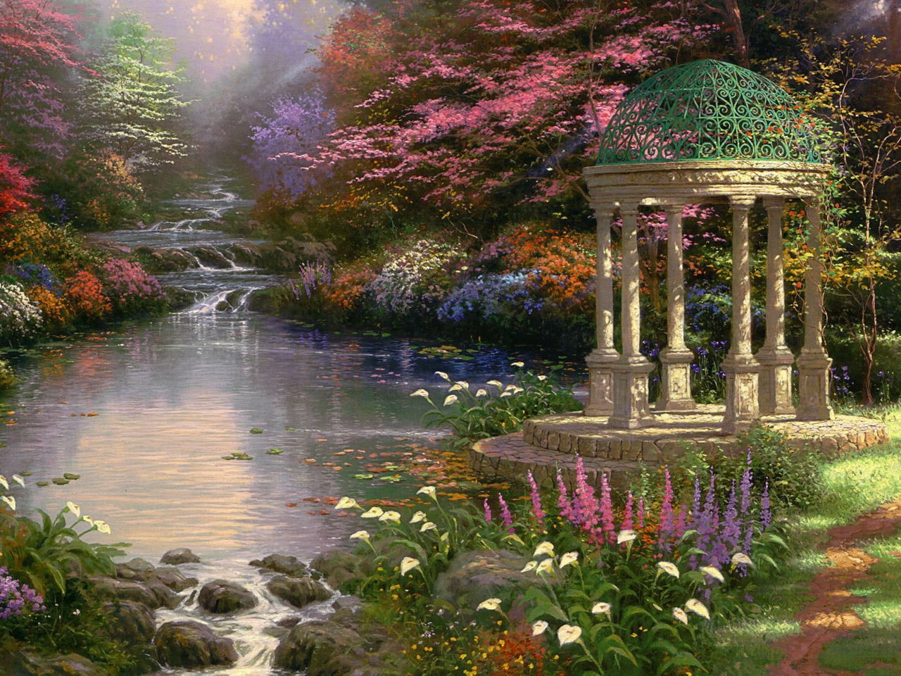park, Kinkade, thomas, art, painting, t, nature, hd, 720P, HD Wallpaper