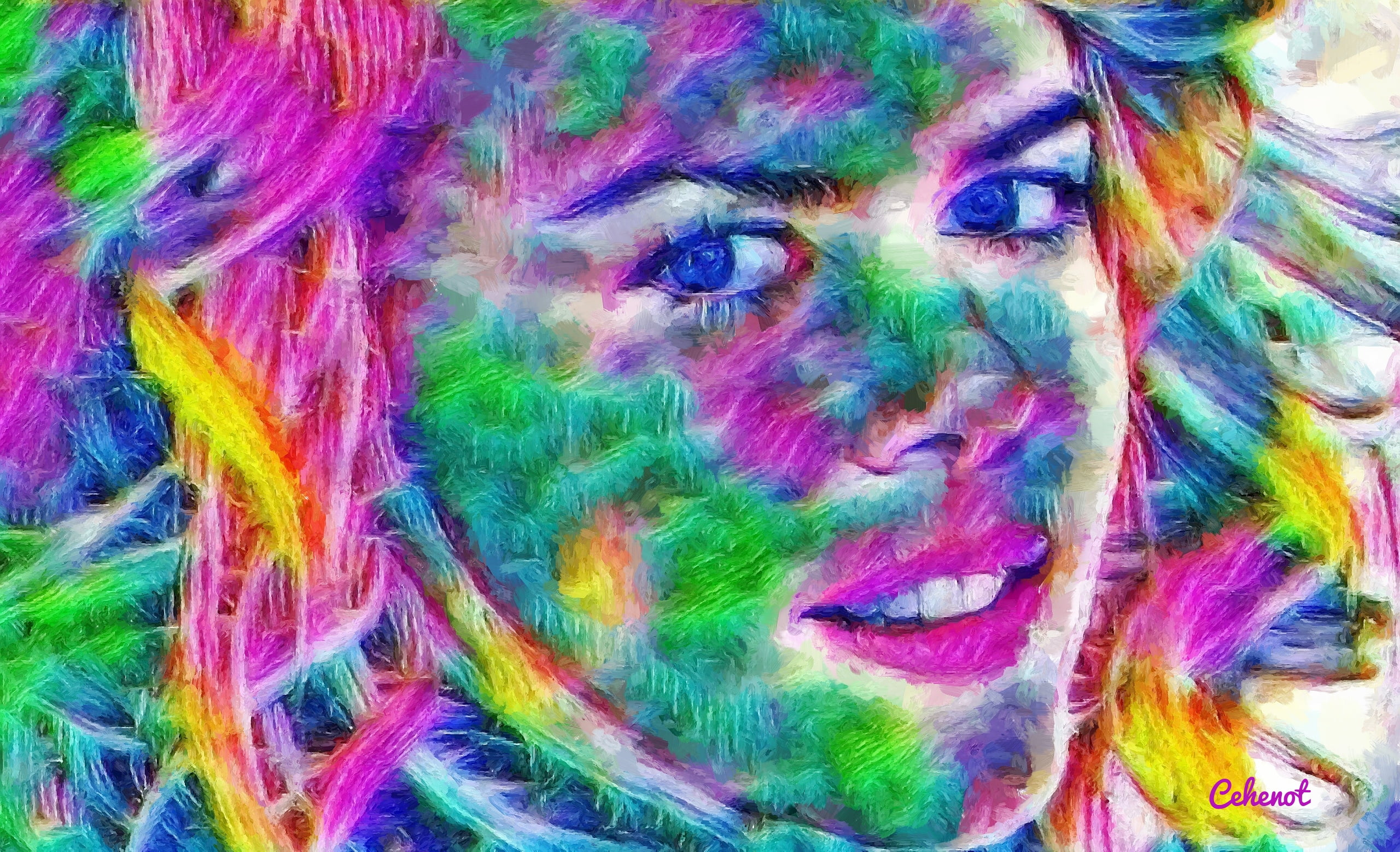 painting, abstract, Nicole Kidman, art and craft, art, creativity, human face, face paint, females, colorful, real people, pattern, portrait, yellow, blue, HD Wallpaper