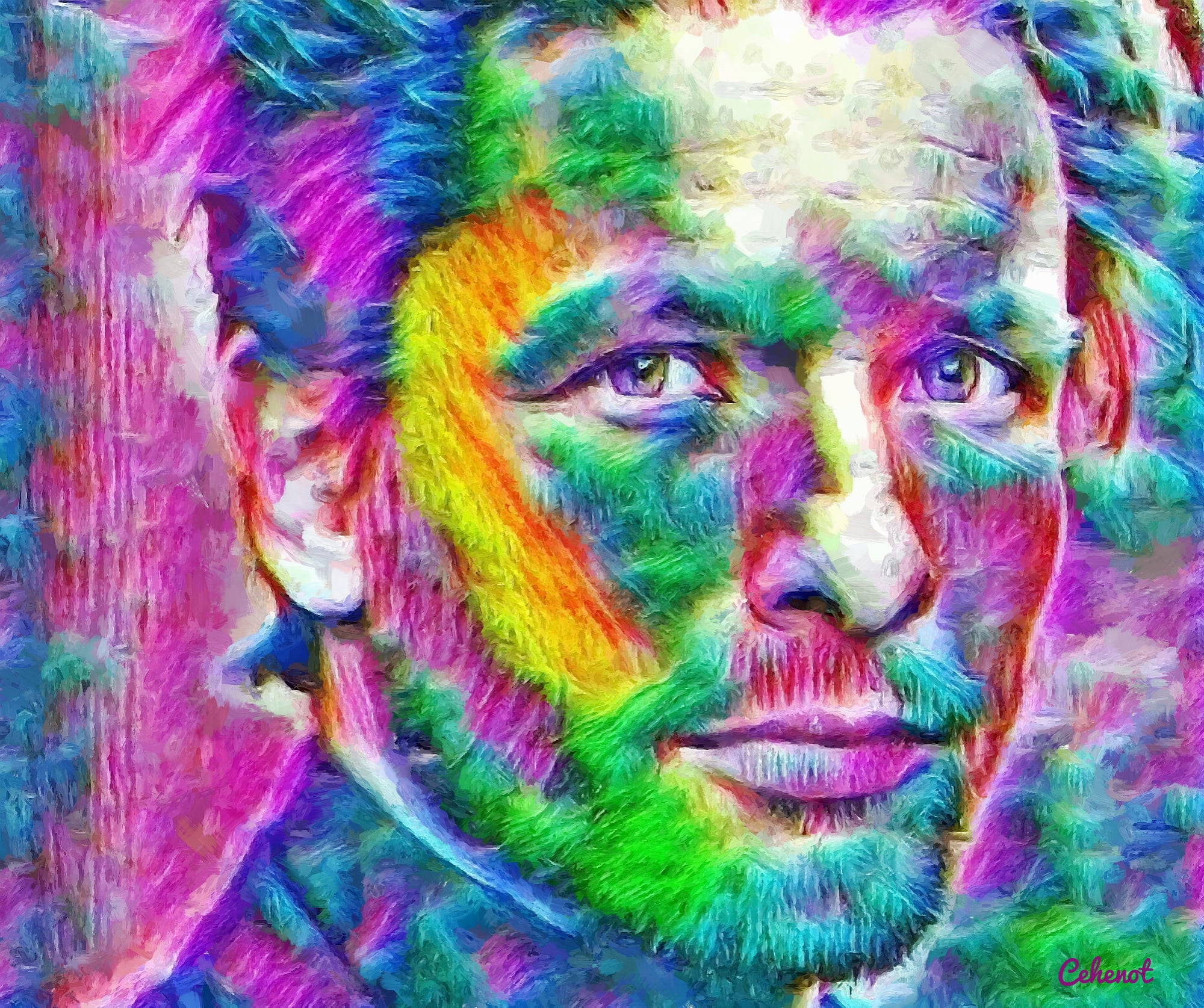 adult, multi colored, art and craft, actor, human face, cehenot, front view, yellow, abstract, close-up, face paint, pink, 1080P, portrait, colorful, Bert Tischendorf, HD Wallpaper