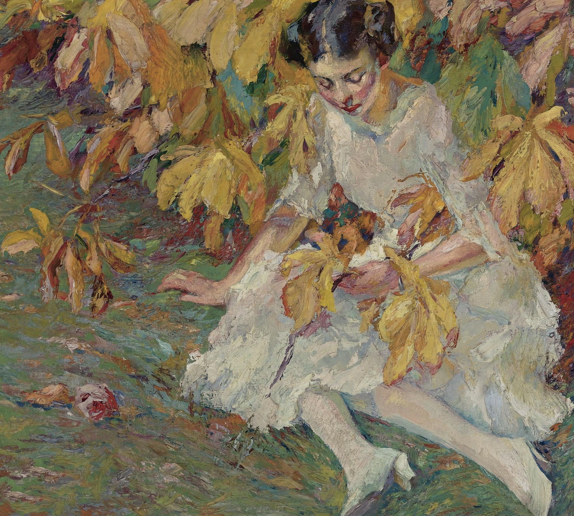 girl, picture, Edward Cucuel, 1080P, In The Autumn Sun, HD Wallpaper