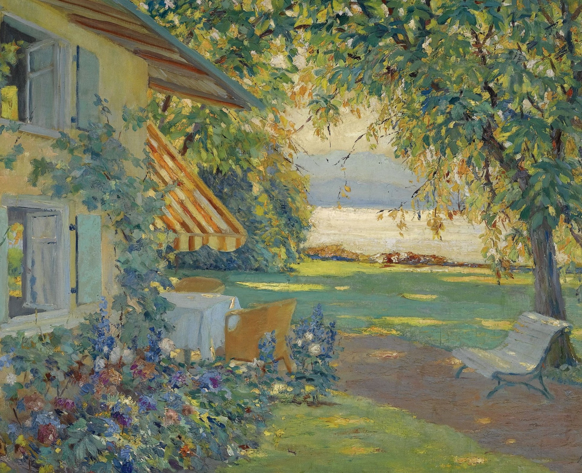 Artistic Garden on Lake Starnberg, picture, Edward Cucuel, 1080P, HD Wallpaper