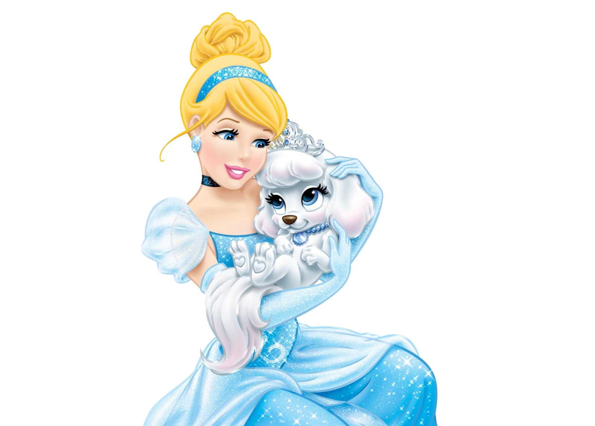 animal, child, caine, fantasy, dog, Cinderella, girl, blue, pet, princess, 1080P, blonde, white, disney, HD Wallpaper
