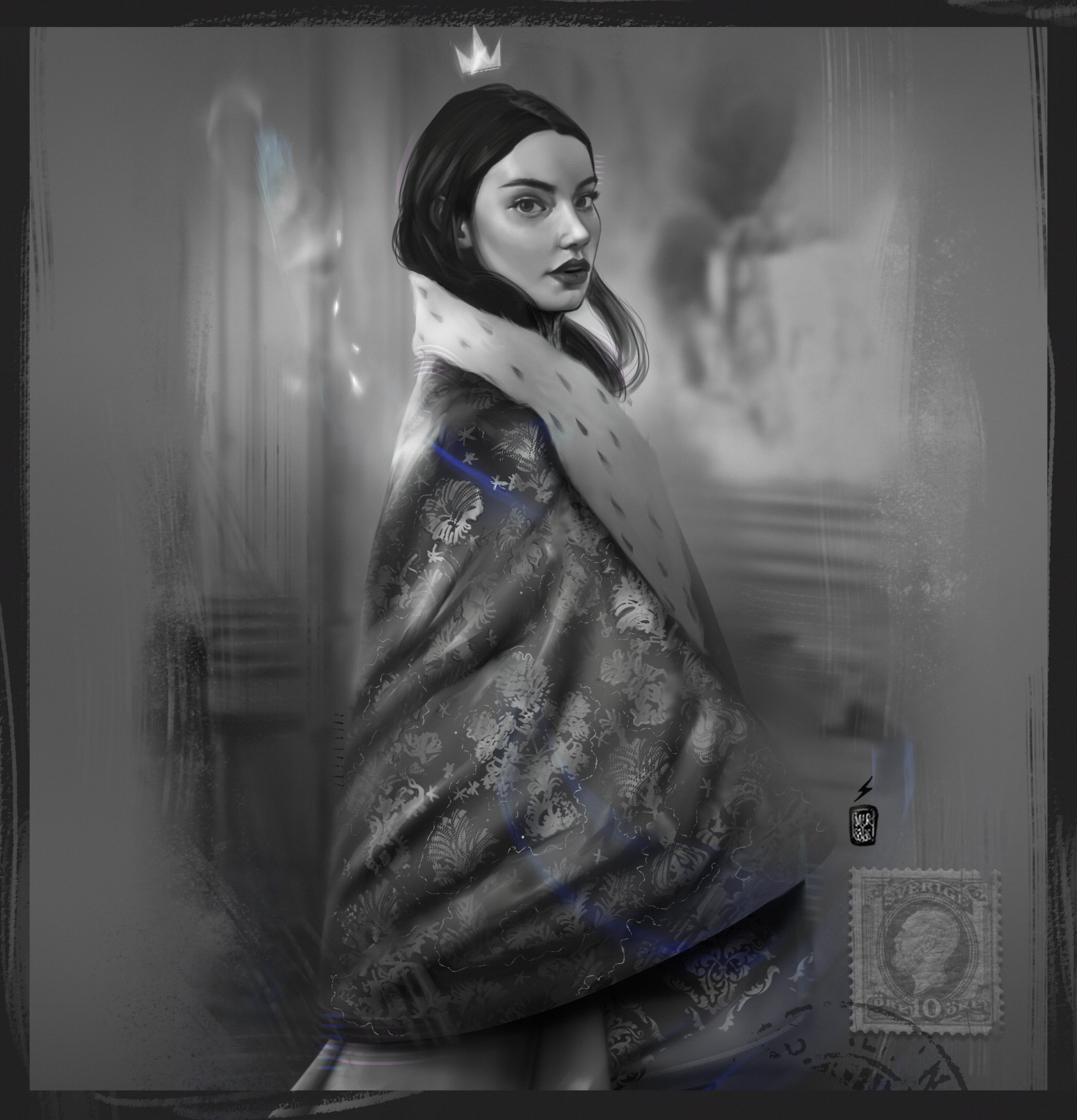 women, ArtStation, Javi Salas, The Queens Gambit, dark hair, 2K, artwork, looking back, digital art, Anya Taylor-Joy, Beth Harmon, digital painting, fan, Phone HD Wallpaper
