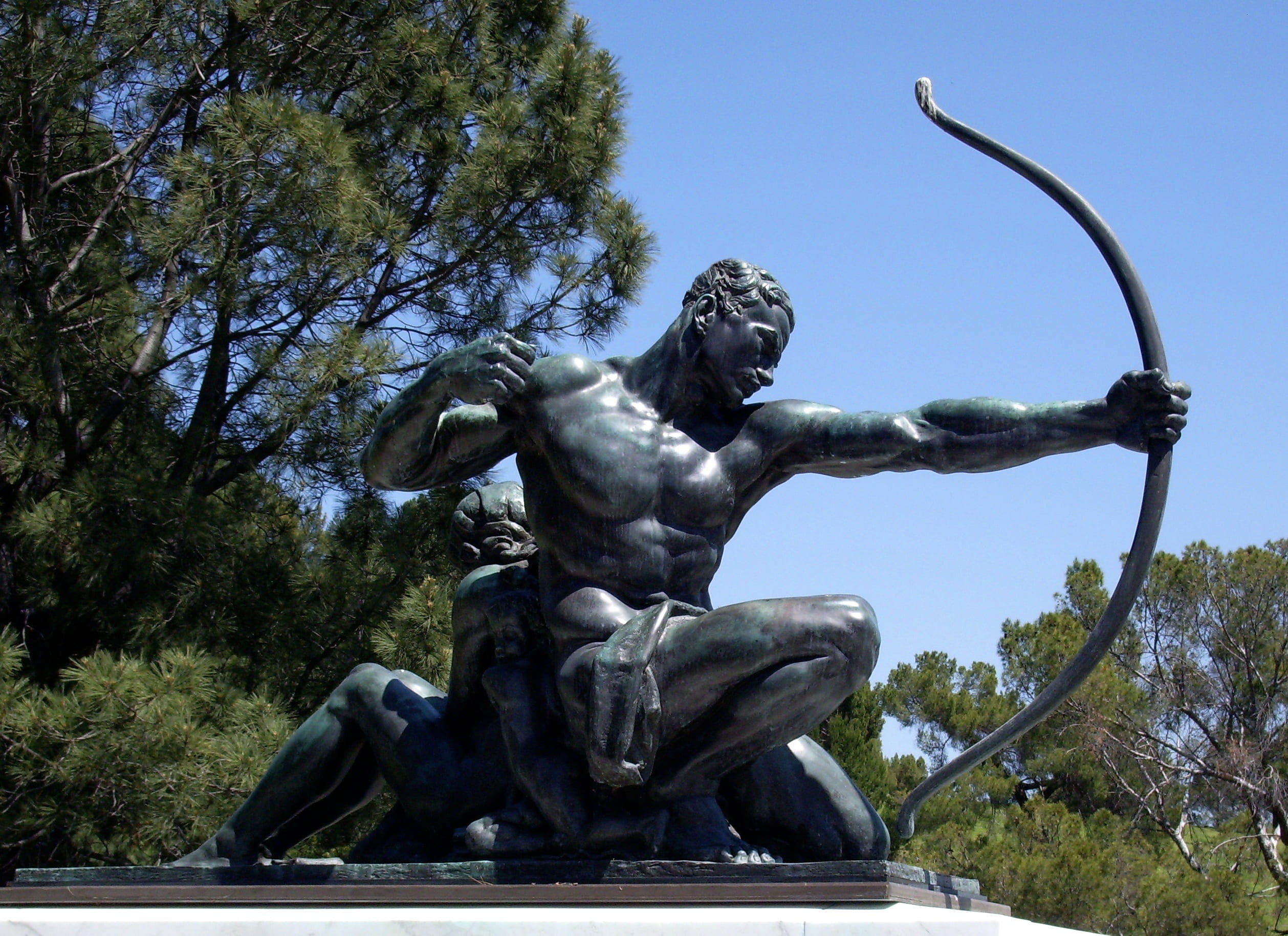 craft, tree, no people, representation, male likeness, creativity, archer, warrior, bow, bronze, human, sta, nature, los angeles, plant, day, memorial, HD Wallpaper
