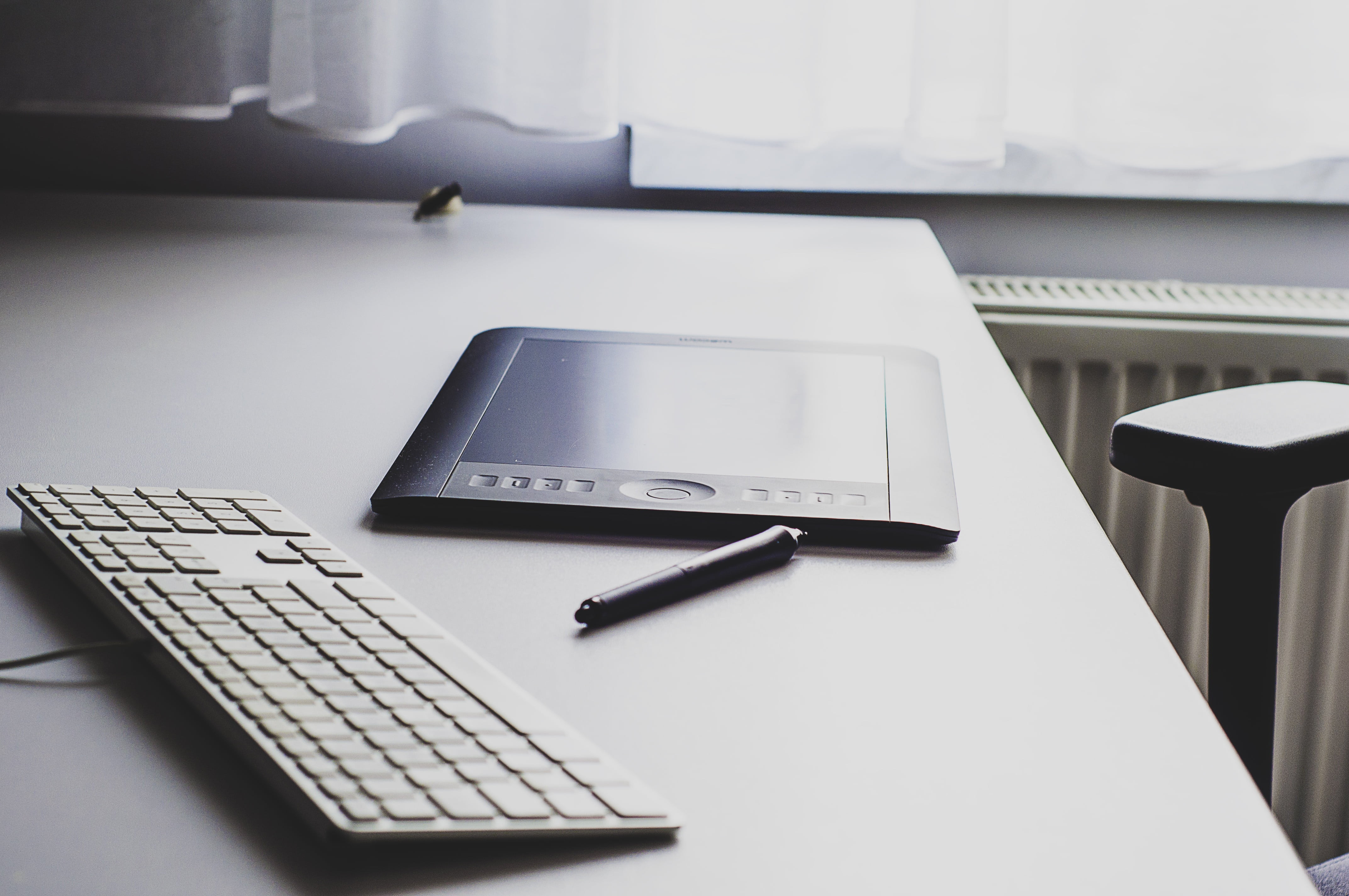 computer equipment, laptop, connection, pen, communication, 4K, business, absence, computer, desk, indoors, working, high angle view, wacom, furniture, HD Wallpaper