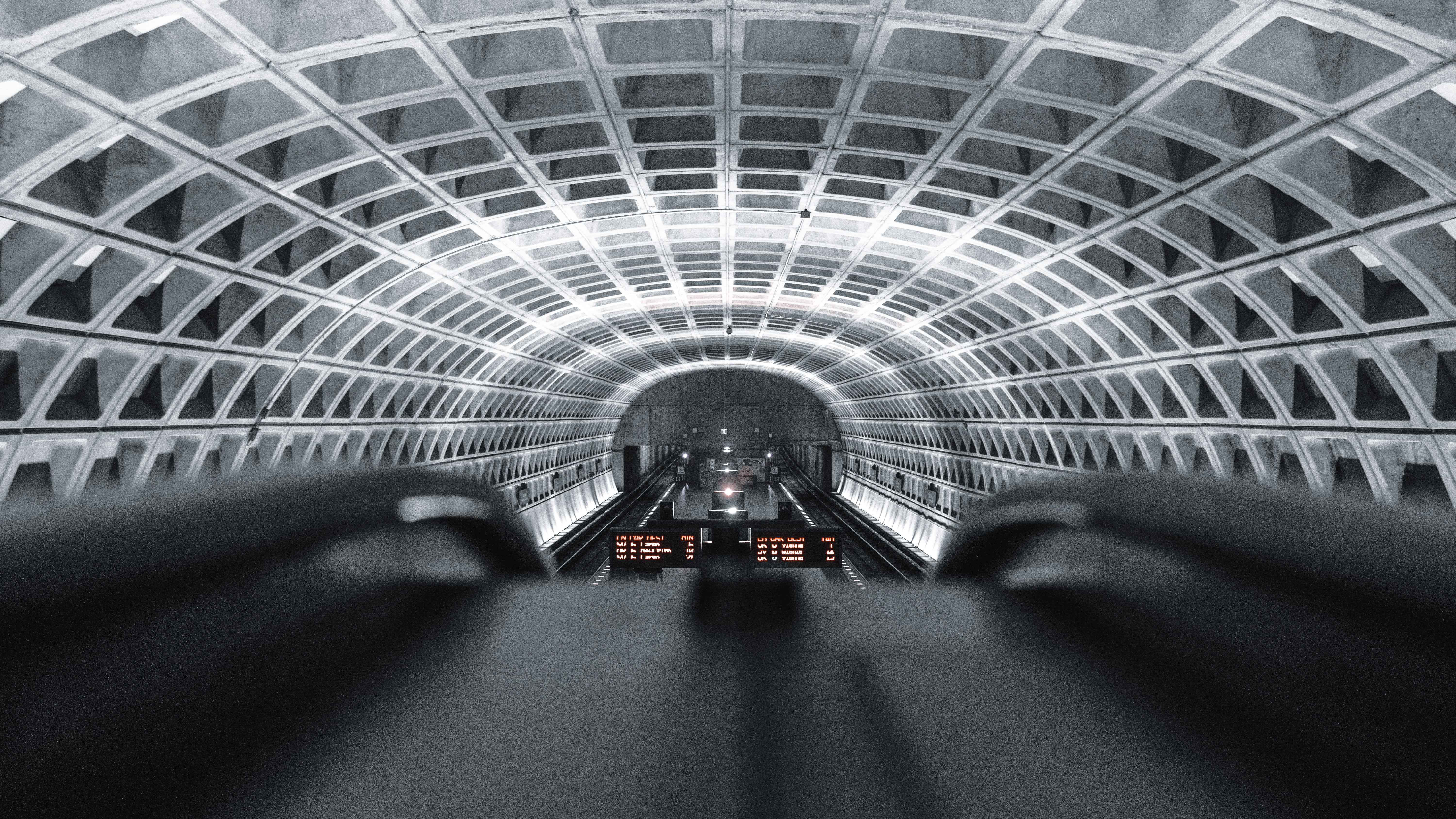 mode of transportation, tunnel, transportation, public transportation, metro, interior, escalator, modern, station, 5K, timetable, trasnport, airport, HD Wallpaper