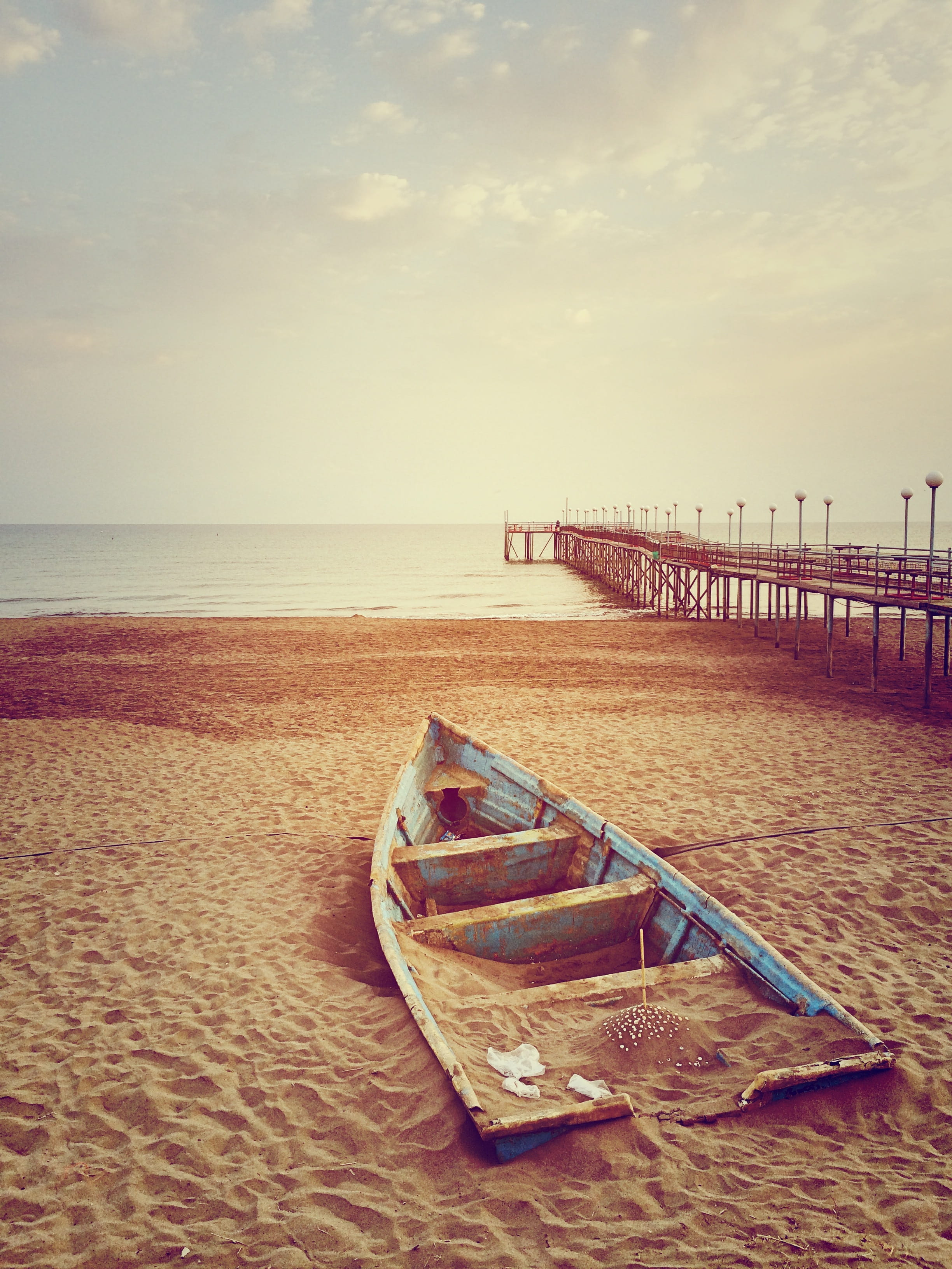 shipwreck, landscape, nautical vessel, tranquility, vessel, ocean, lost, moored, summer, cloud - sky, broken, dock, island, sand, horizon, tranquil scene, Phone HD Wallpaper