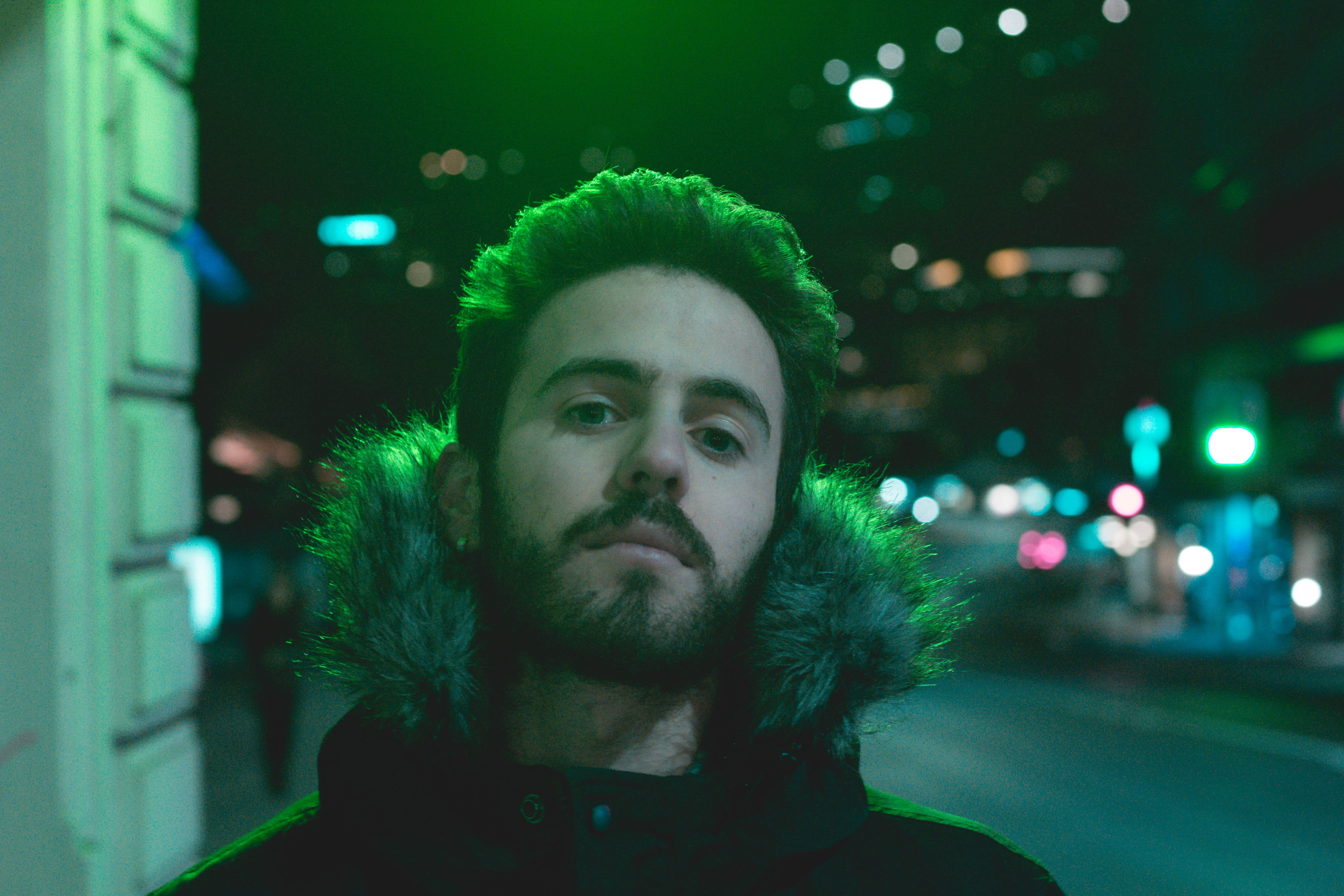 illuminated, headshot, facial hair, 5K, face, man, smile, hair, warm clothing, selfie, head, feather boa, light, apparel, young men, contemplation, young adult, HD Wallpaper