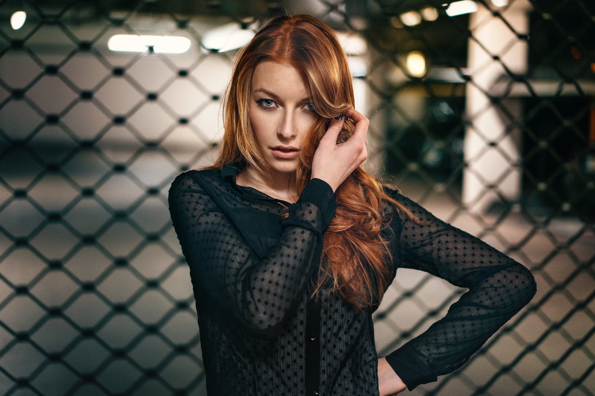 young women, clothing, depression - sadness, beautiful people, women, fence, front view, redhead, hair, chainlink fence, young adult, one person, contemplation, HD Wallpaper