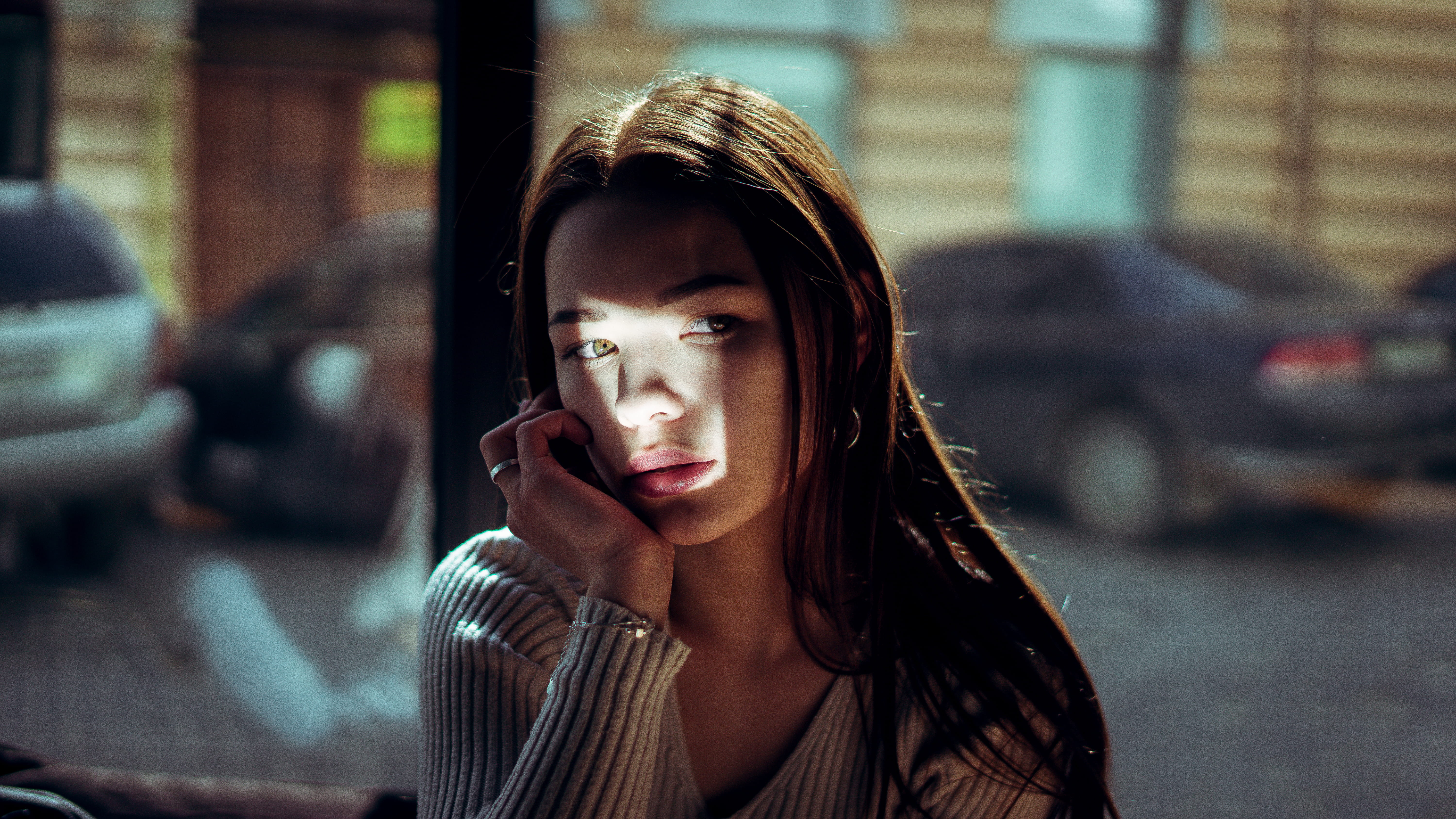 beauty, hairstyle, brown hair, wireless technology, hair, outdoors, mode of transportation, 5K, portrait, v, focus on foreground, woman, transportation, HD Wallpaper