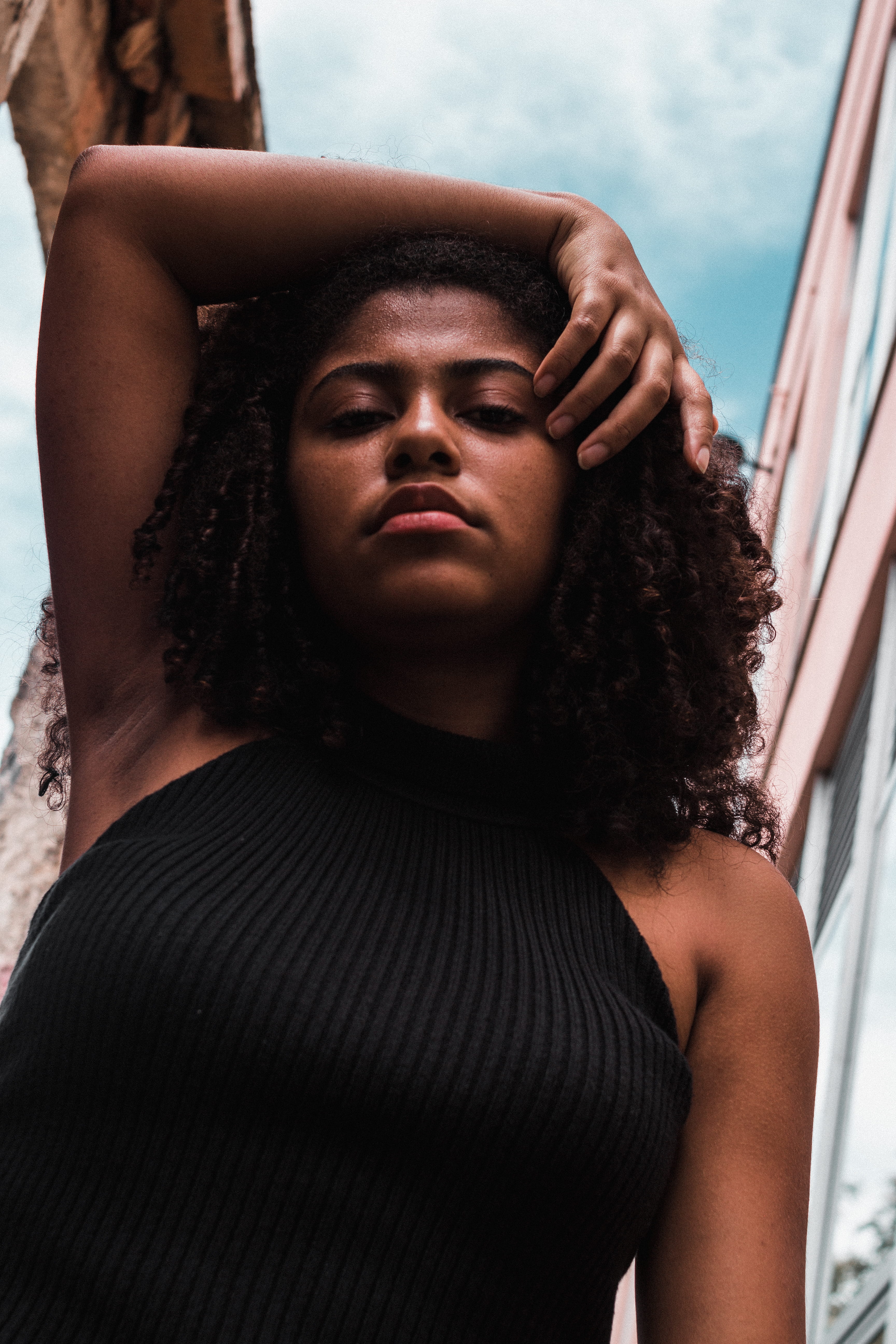 jaw, undershirt, one person, contemplation, 5K, women, hairstyle, female, young adult, person, photography, finger, waist up, clothing, front view, head, Phone HD Wallpaper