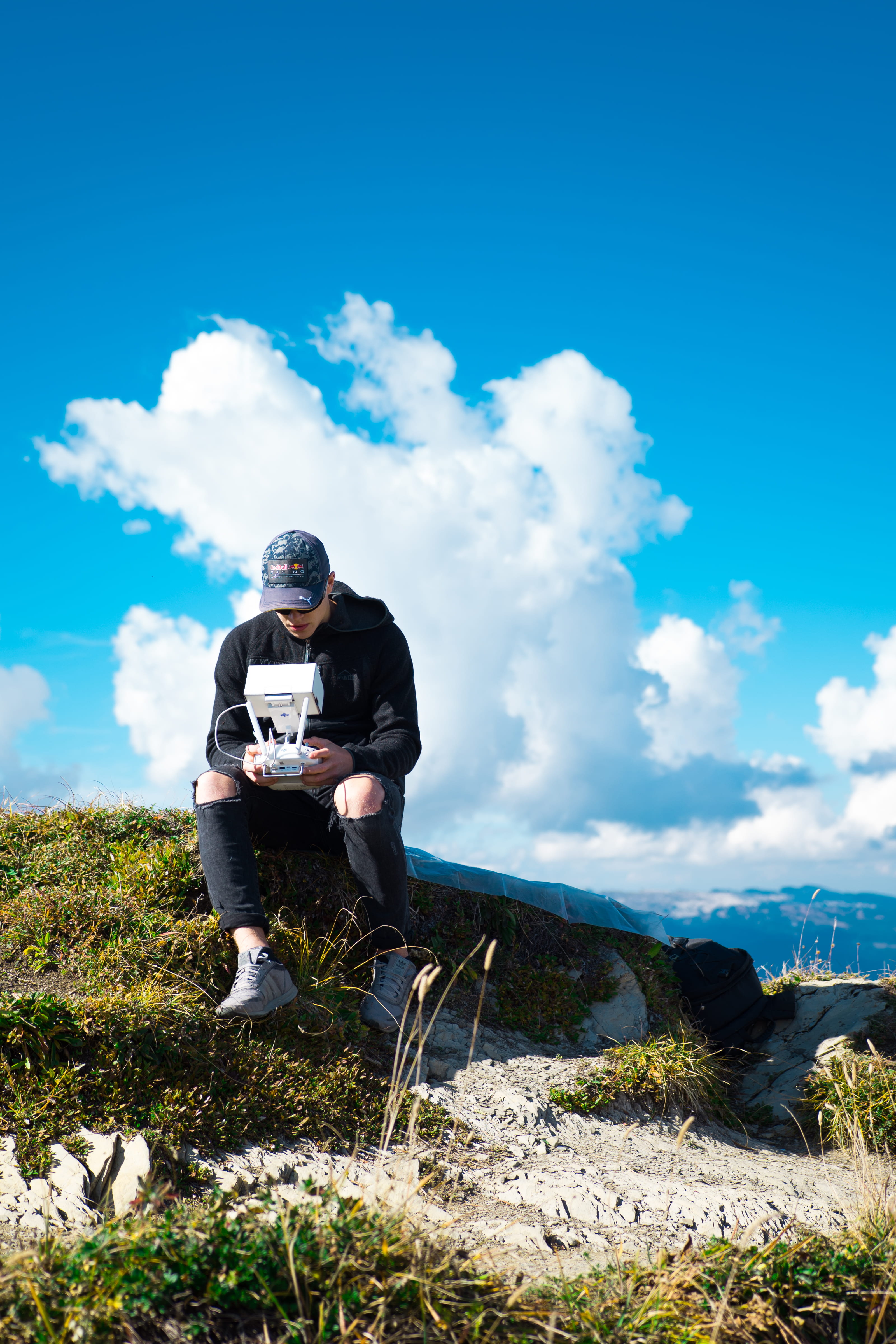 scenics - nature, cloudy, nature, top, camera, fly, one person, man, daytime, drone, remote control, clouds, monitor, beauty in nature, quadcopter, hill, Phone HD Wallpaper