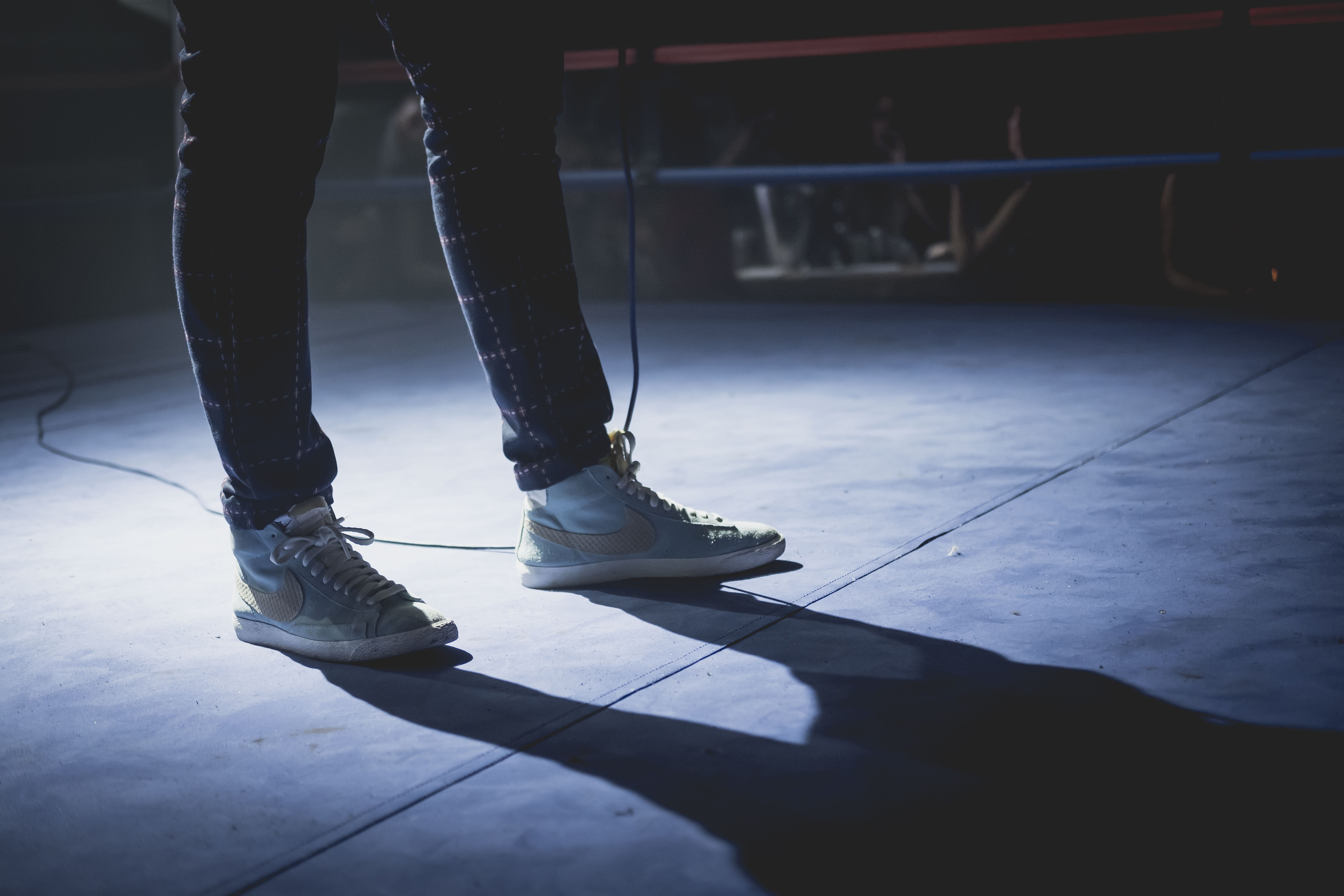 white, person, fashion, leisure activity, sport, human limb, microphone, legs, sneaker, real people, flooring, footwear, one person, sneakers, nike shoes, HD Wallpaper