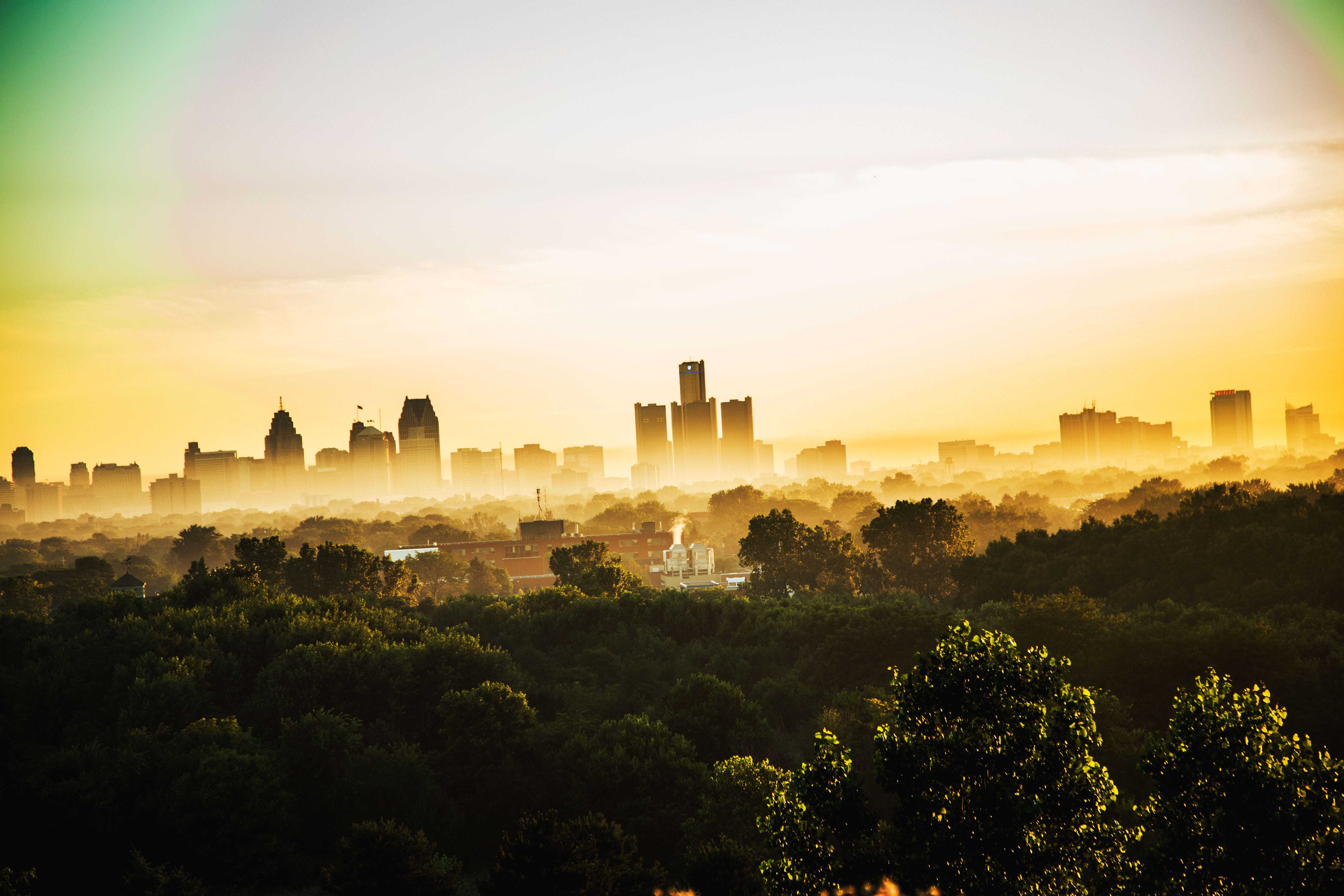 sunset, ontario, morning, fog, tree, scenics - nature, landscape, nature, city, plant, 5K, windsor, building, skyscraper, outdoors, detroit, sky, canada, HD Wallpaper