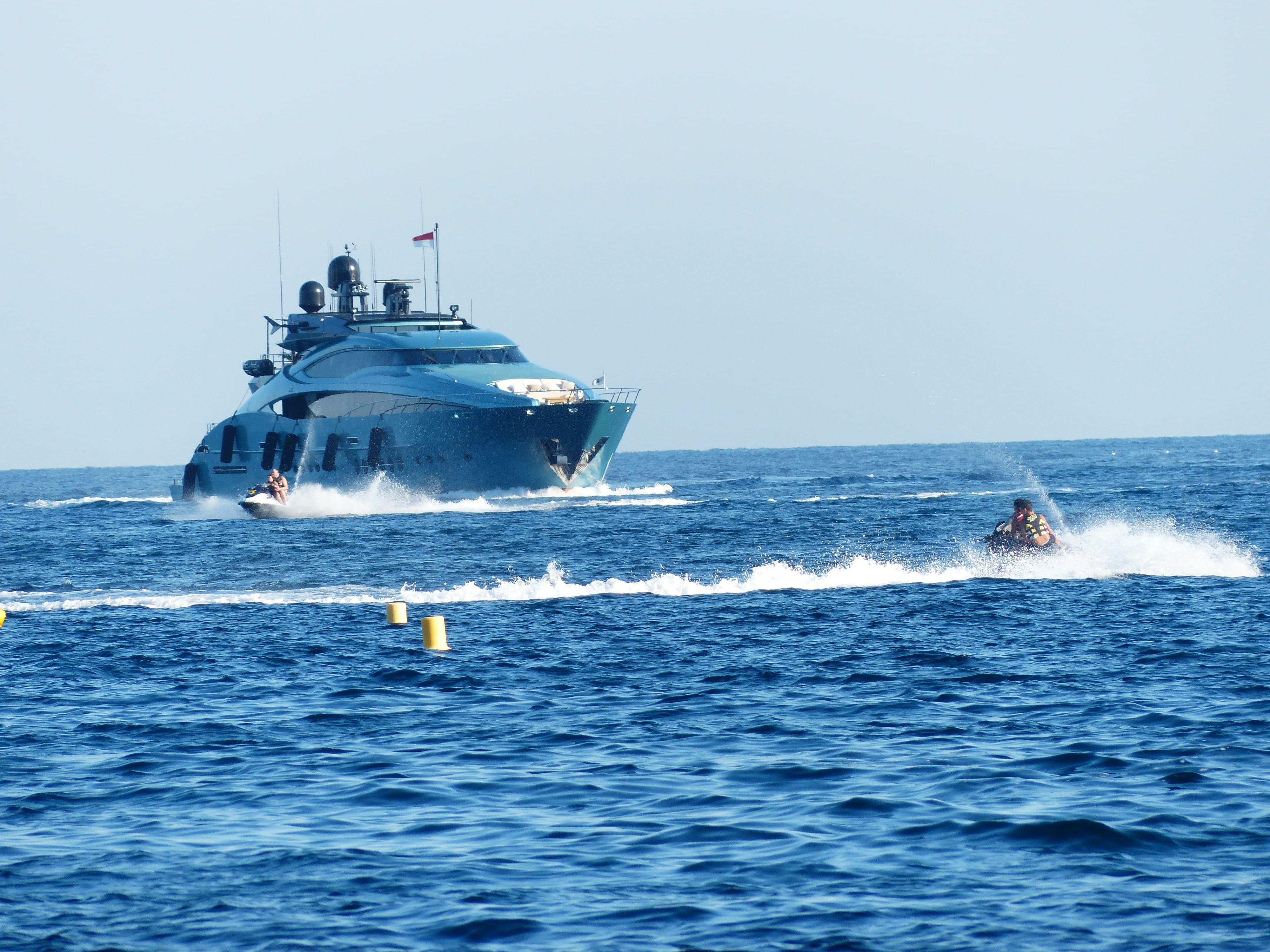 lake, personal, horizon, speed, clear sky, wealth, sea, leisure boat, 4K, ocean, large, shipping, two, mode of transportation, empire, luxury yacht, sky, HD Wallpaper