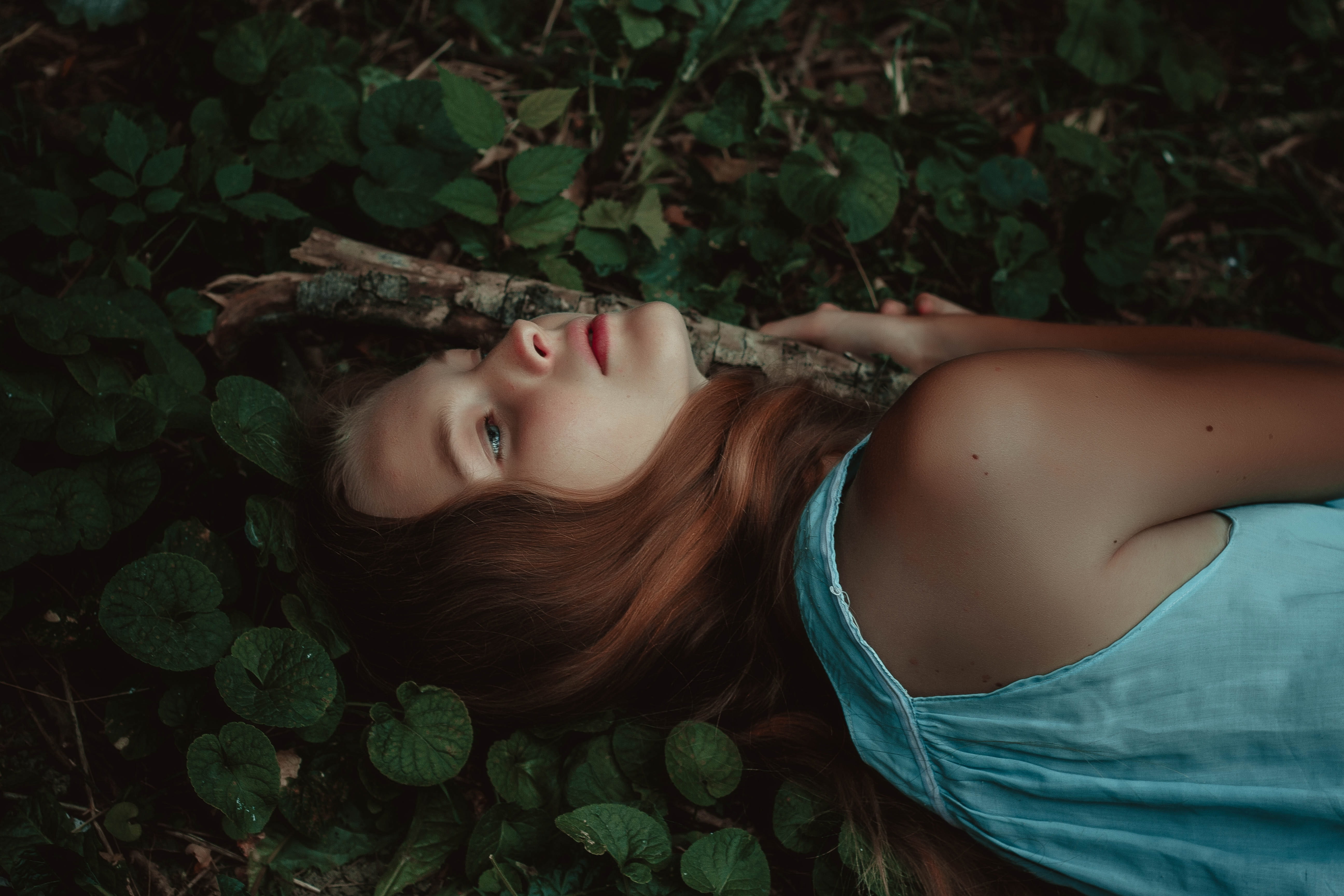 green, plant part, teal, adult, forest, tree, true, young adult, beauty, holding, blue, leaf, nature, leisure activity, dress, day, forest floor, young women, HD Wallpaper