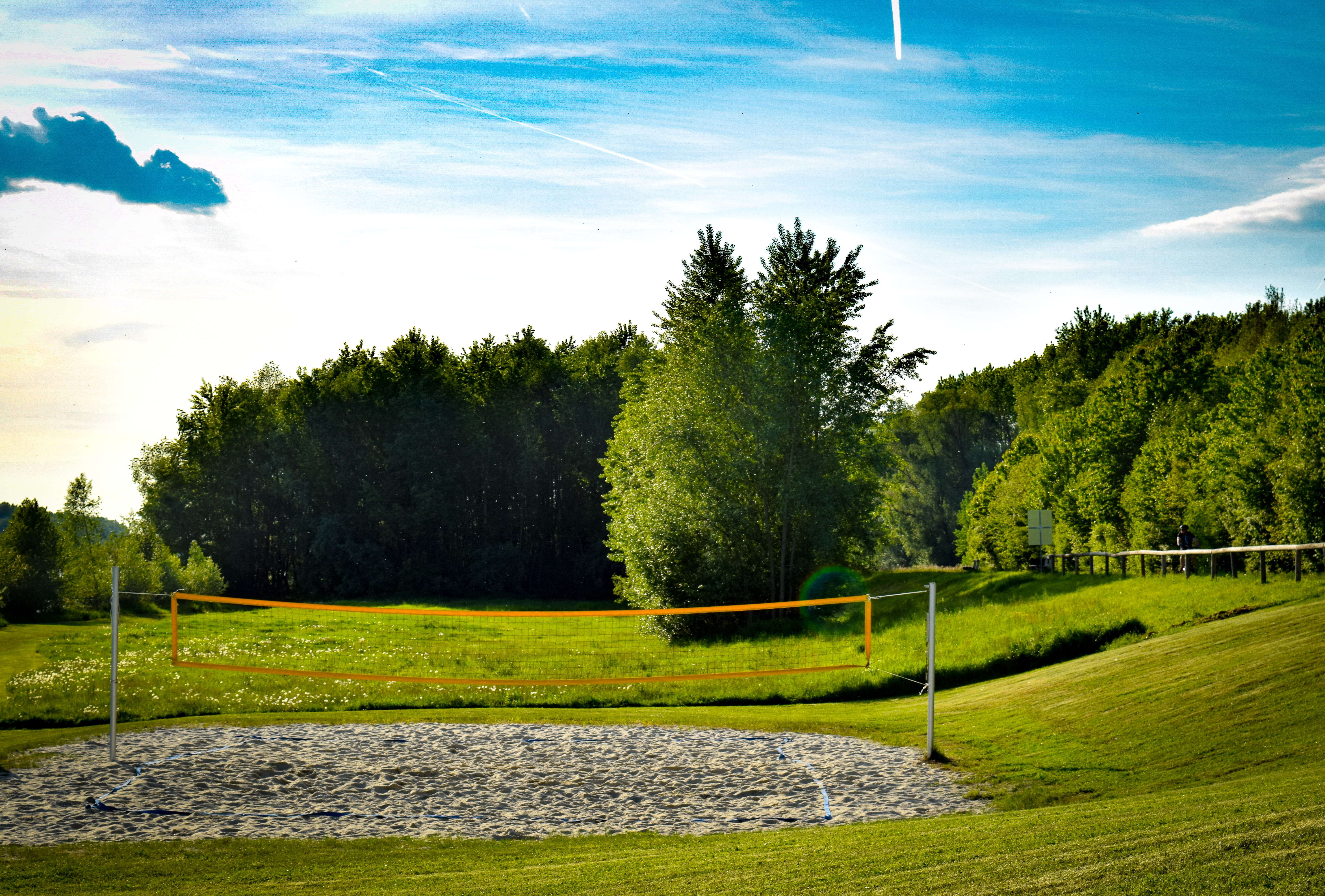 golf, playing field, growth, Beach Volleyball, cloud - sky, sunlight, championship, fitness, nature, day, volley, blue, outdoors, scenics - nature, scenics, HD Wallpaper