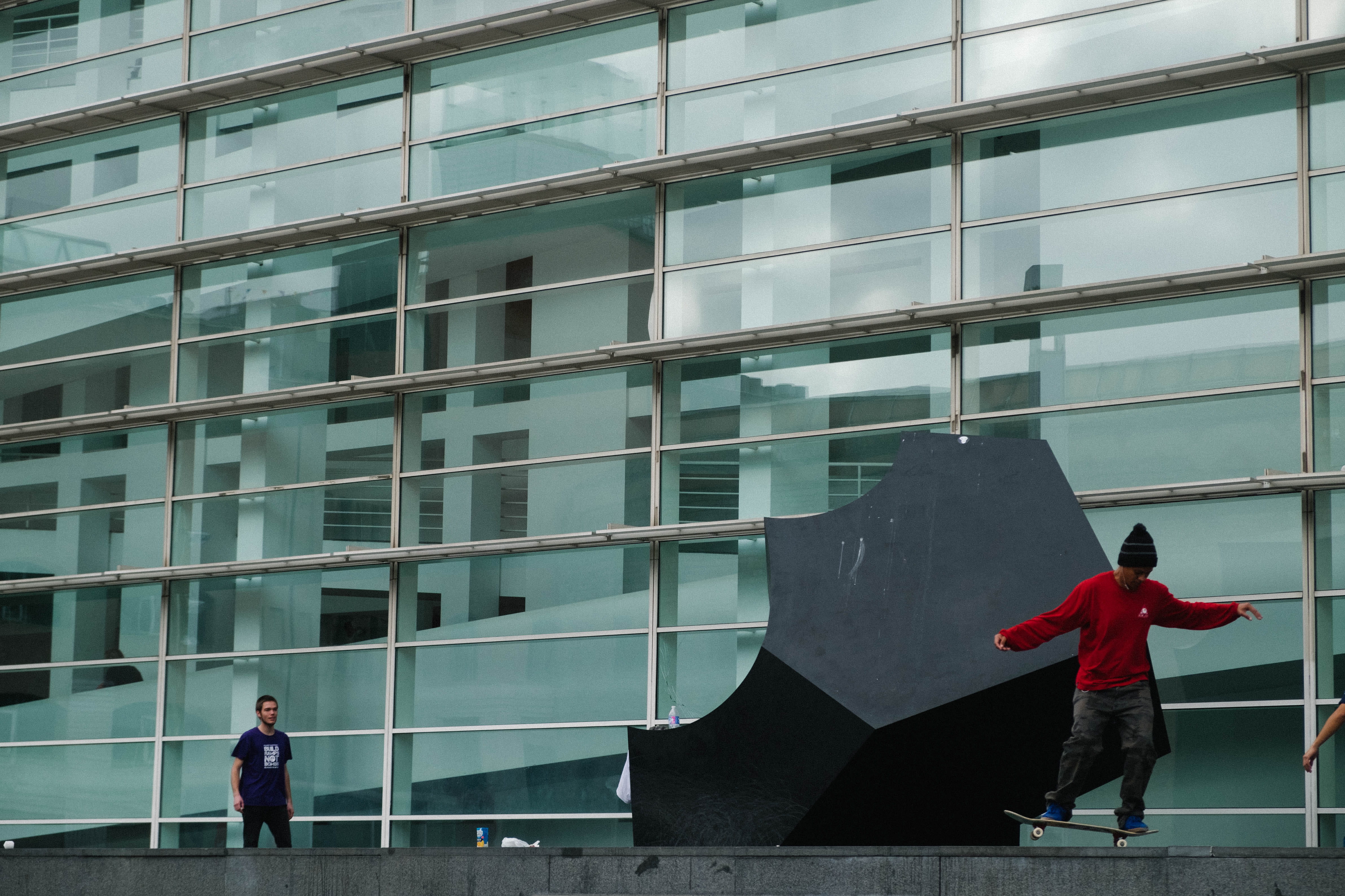 building, barcelona, standing, building exterior, city, urban, barcelona museum of contemporary art, men, outdoors, spain, office building exterior, rear view, HD Wallpaper