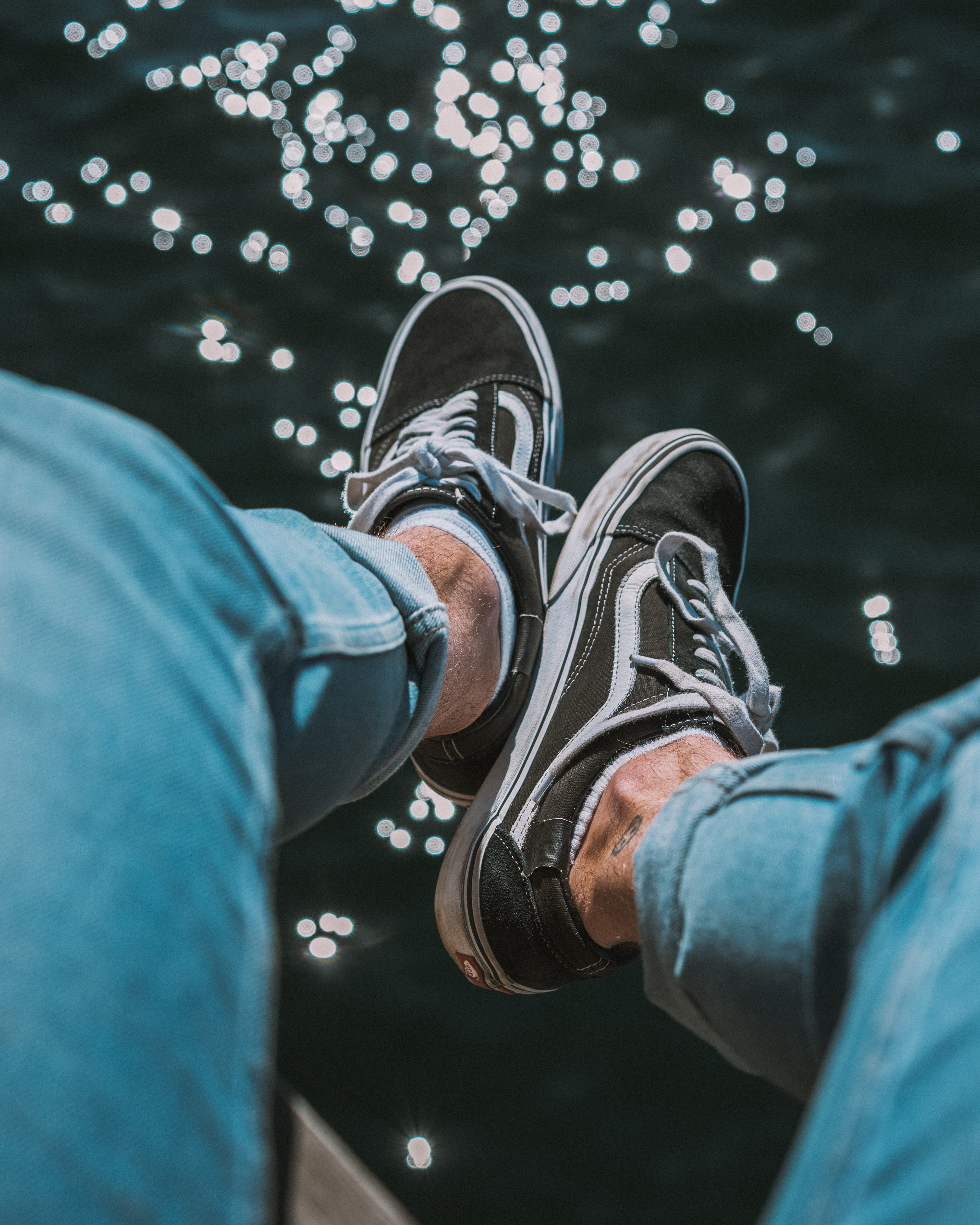 white, denim, lifestyles, human foot, wearing, human limb, day, human body part, human hand, body part, human leg, men, 4K, low section, vans, personal perspective, Phone HD Wallpaper