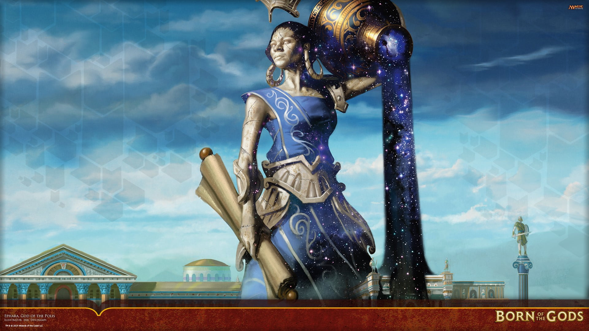 digital composite, video games, male likeness, 1080P, Magic: The Gathering, low angle view, building exterior, statue, travel destinations, sky, gods, HD Wallpaper
