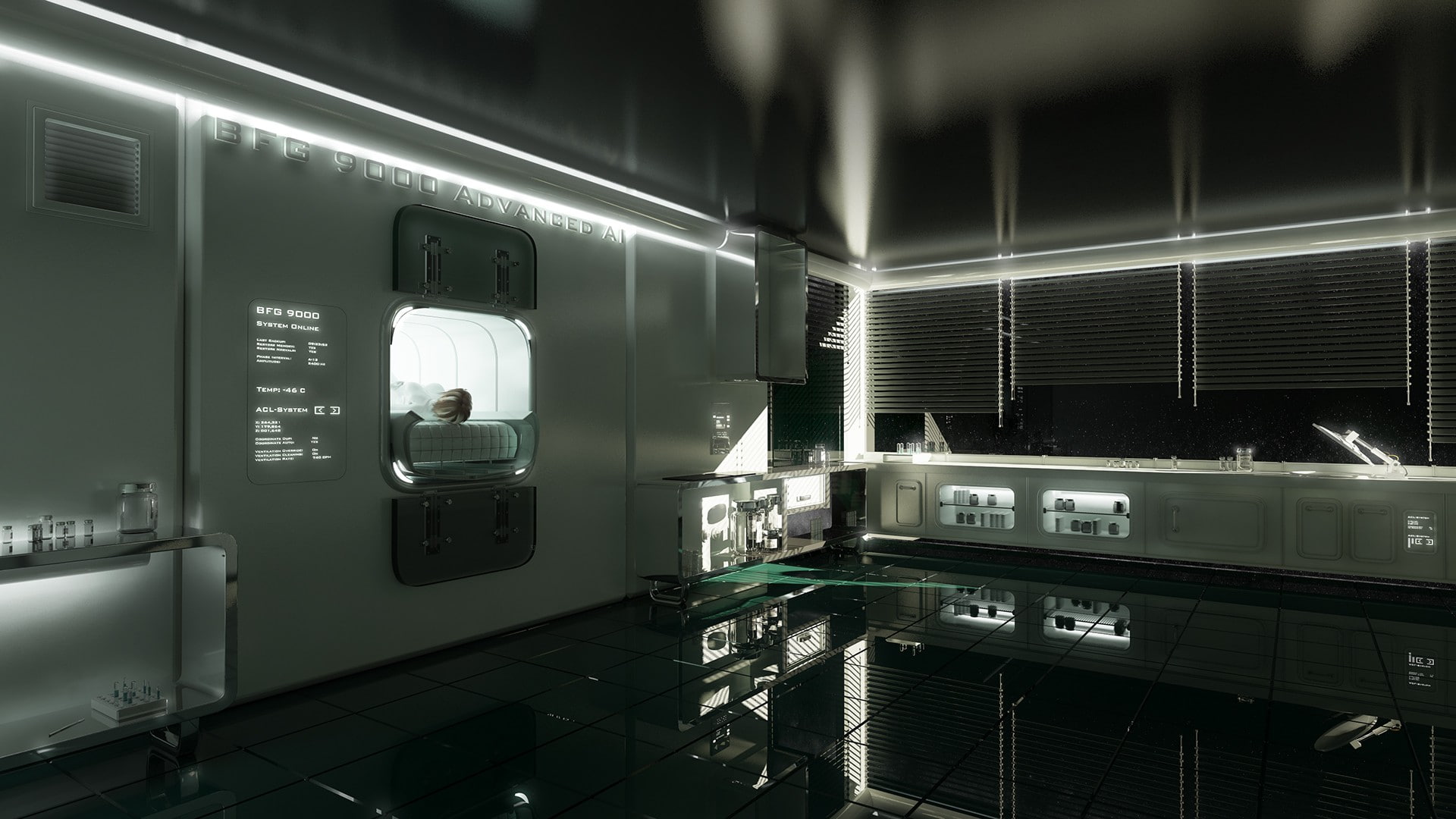 1080P, render, interior design, futuristic, space station, HD Wallpaper