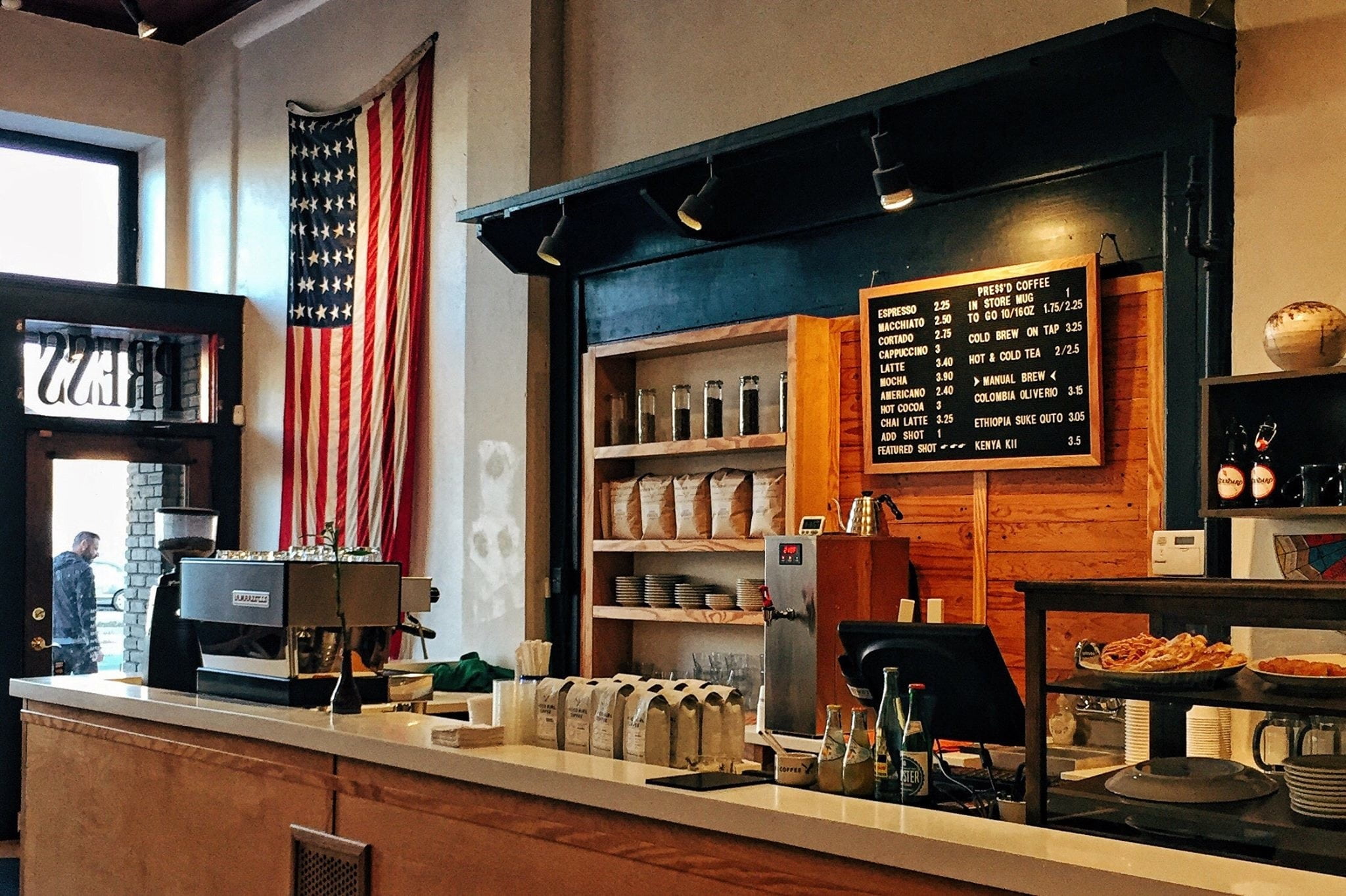 architecture, blackboard, shelf, flag, communication, business, table, photo, no people, cafe, shop, coffee, indoors, store, food and drink industry, text, HD Wallpaper