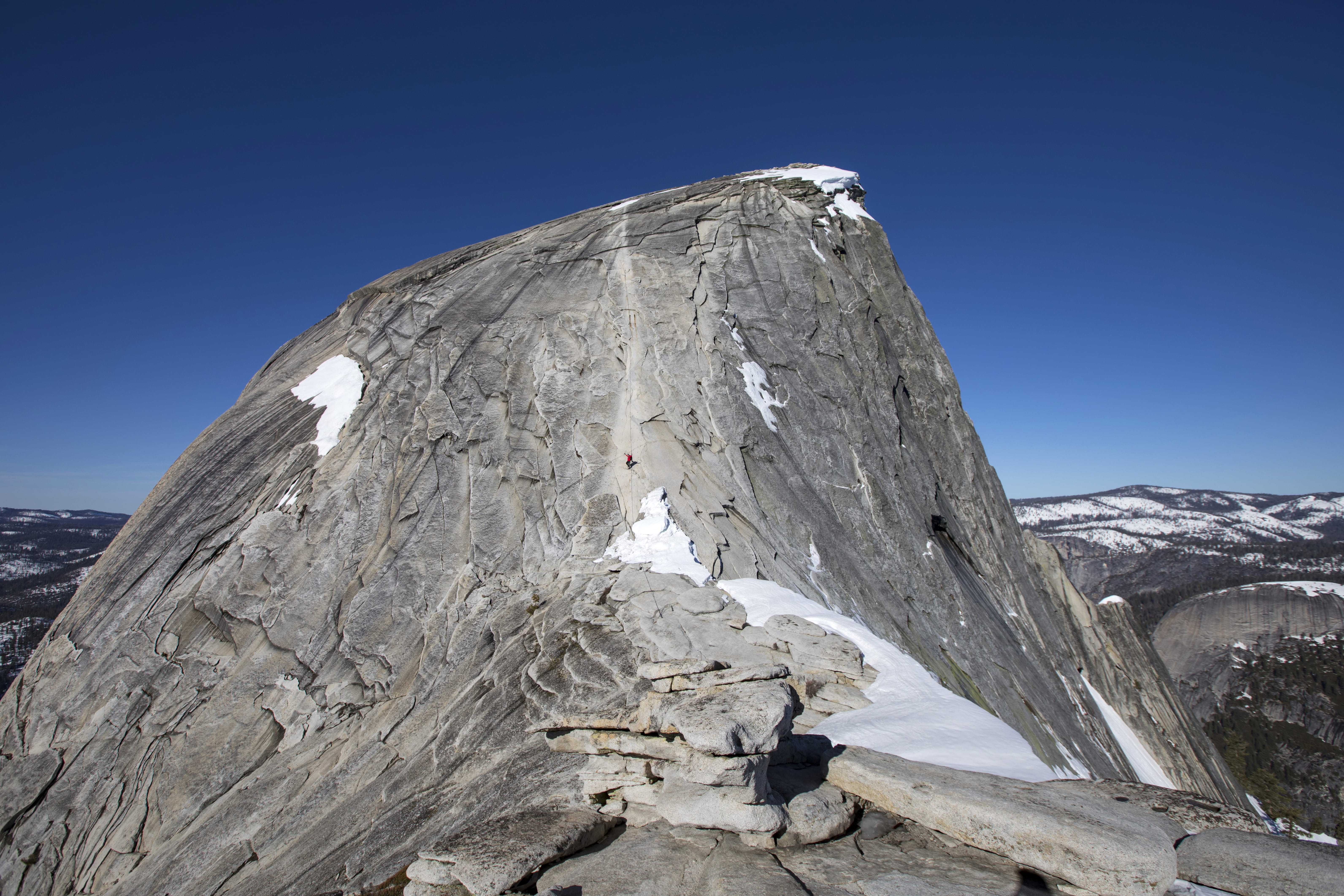 sky, cliff, tranquility, snow, sports, adventure, 5K, slope, rock, sport, mountain peak, grassland, yosemite, clear sky, scenics - nature, geology, peak, HD Wallpaper
