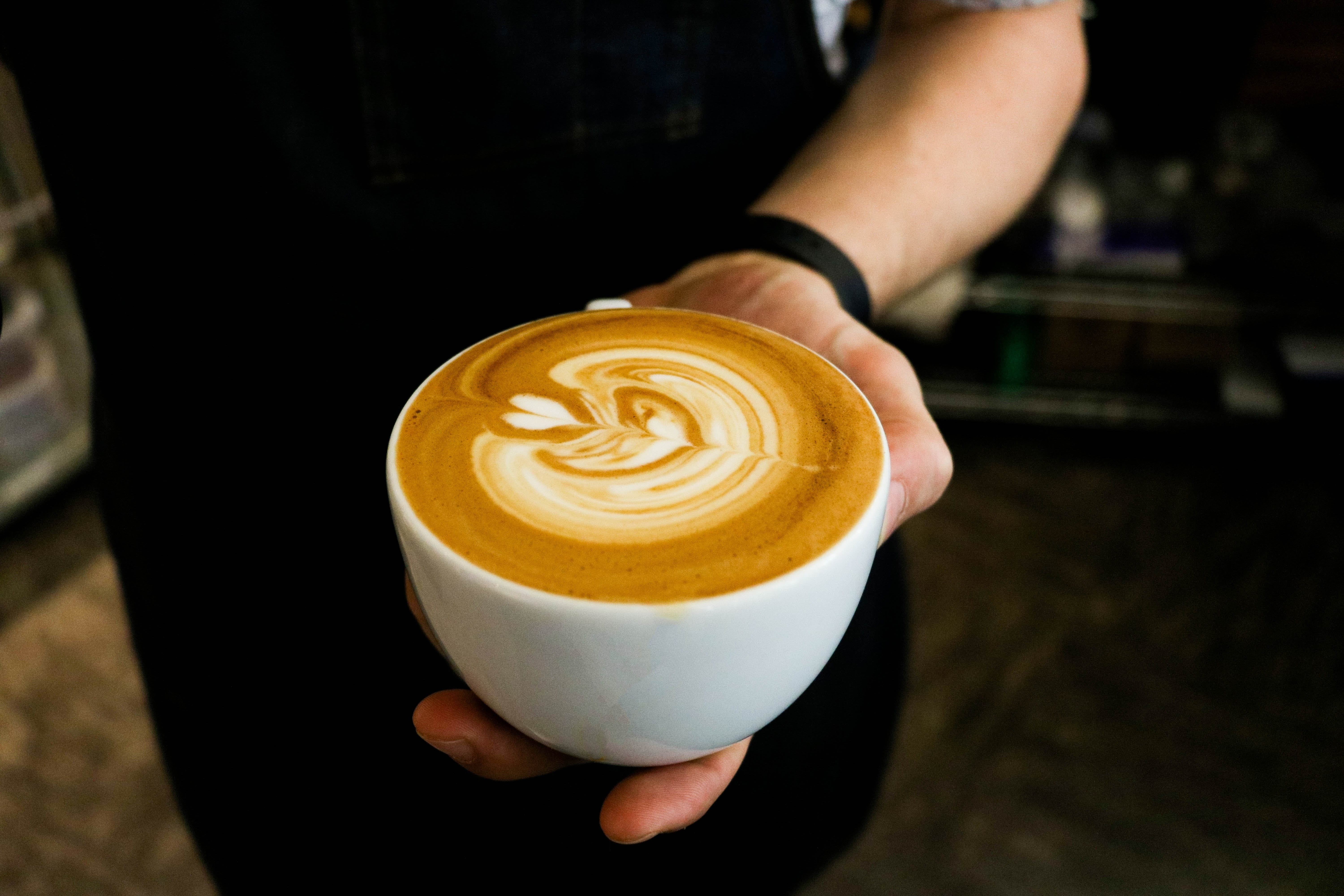 cup, drink, 5K, espresso, milk, latte, cafe, holding, coffee, frothy drink, coffee - drink, refreshment, coffeehouse, barista, hand, service, cappuccino, HD Wallpaper