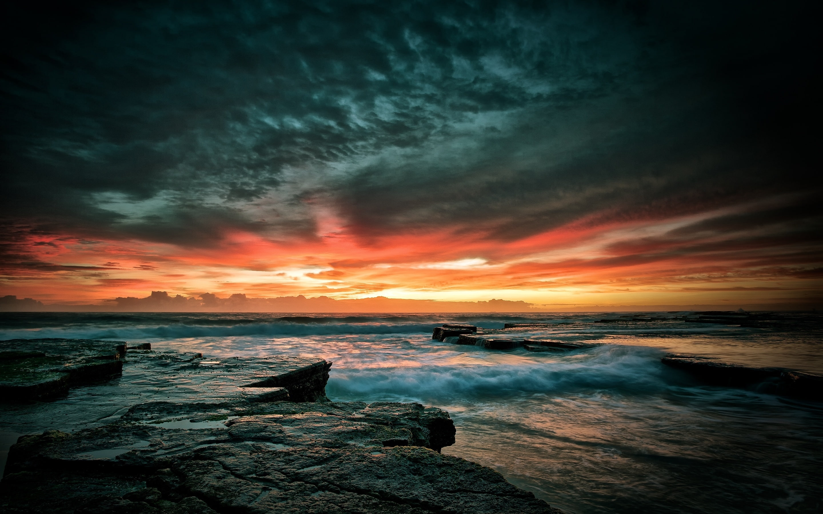 landscape, background, rocks, interesting, sunset, 2K, sea, HD Wallpaper
