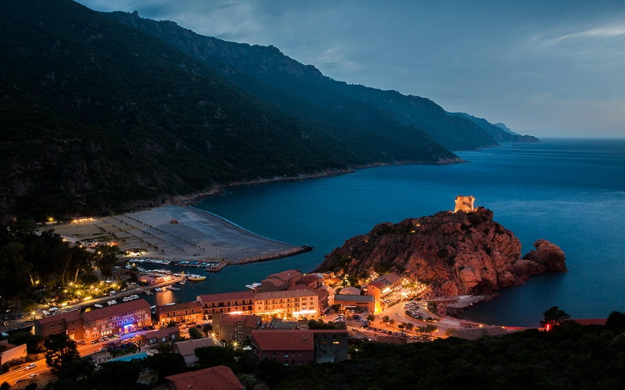landscape, 480P, architecture, evening, island, cityscape, nature, harbor, corsica, lights, HD Wallpaper