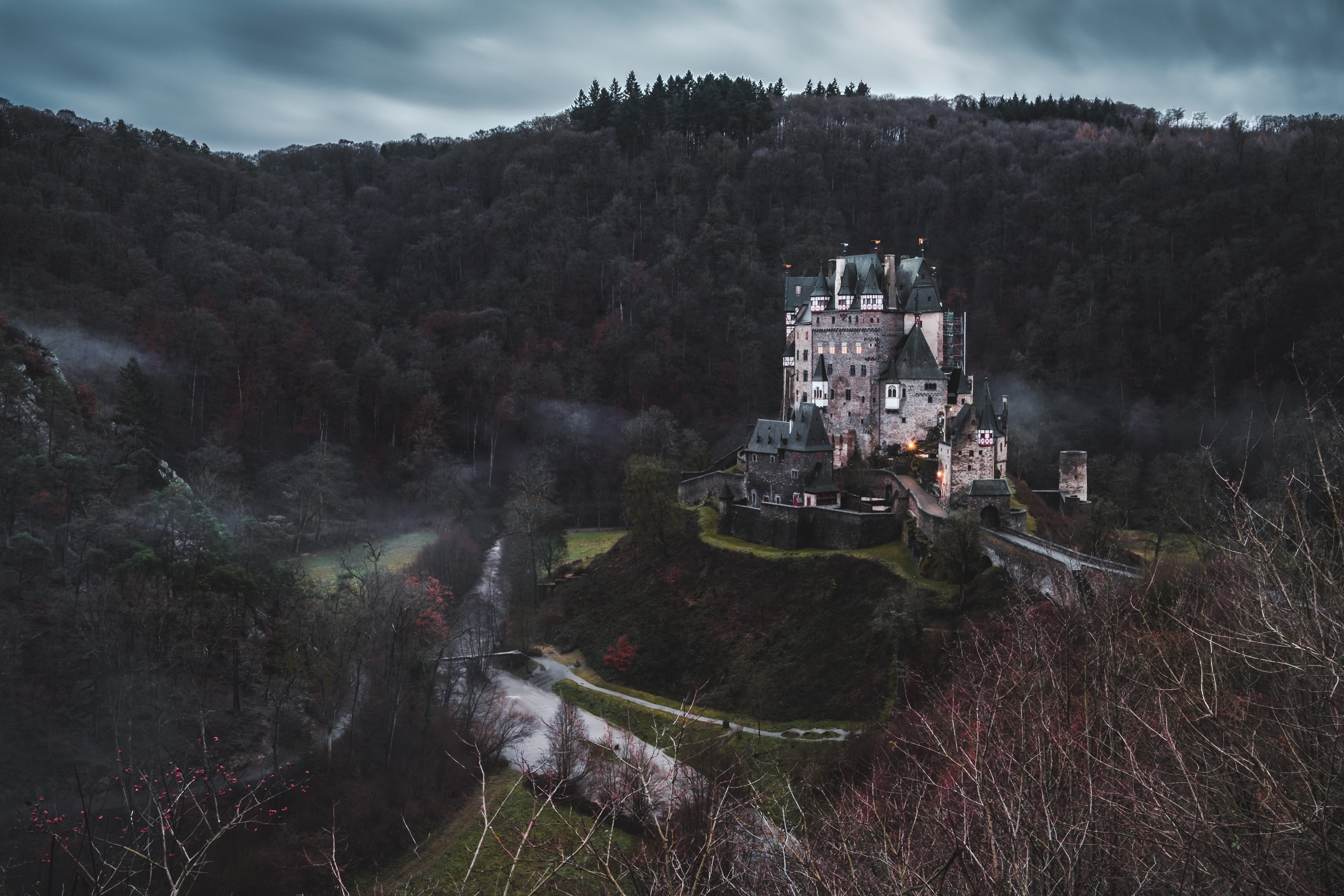 growth, transportation, castle, cloud - sky, architecture, pollution, grey, trees, skies, landscape, day, mountain, 5K, plant, no people, outdoors, tree, HD Wallpaper
