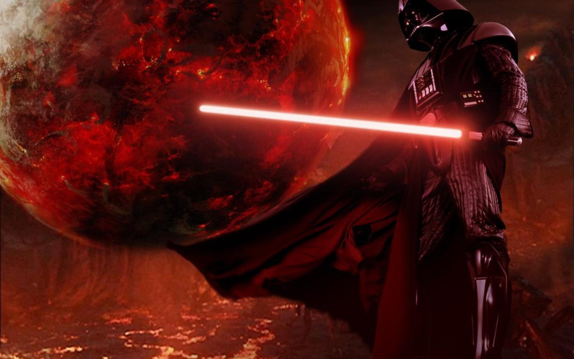 Darth Vader, darth, Moon, 1080P, vader, art, Lightsaber, dark, entertainment, Fire, hd, movies, HD Wallpaper