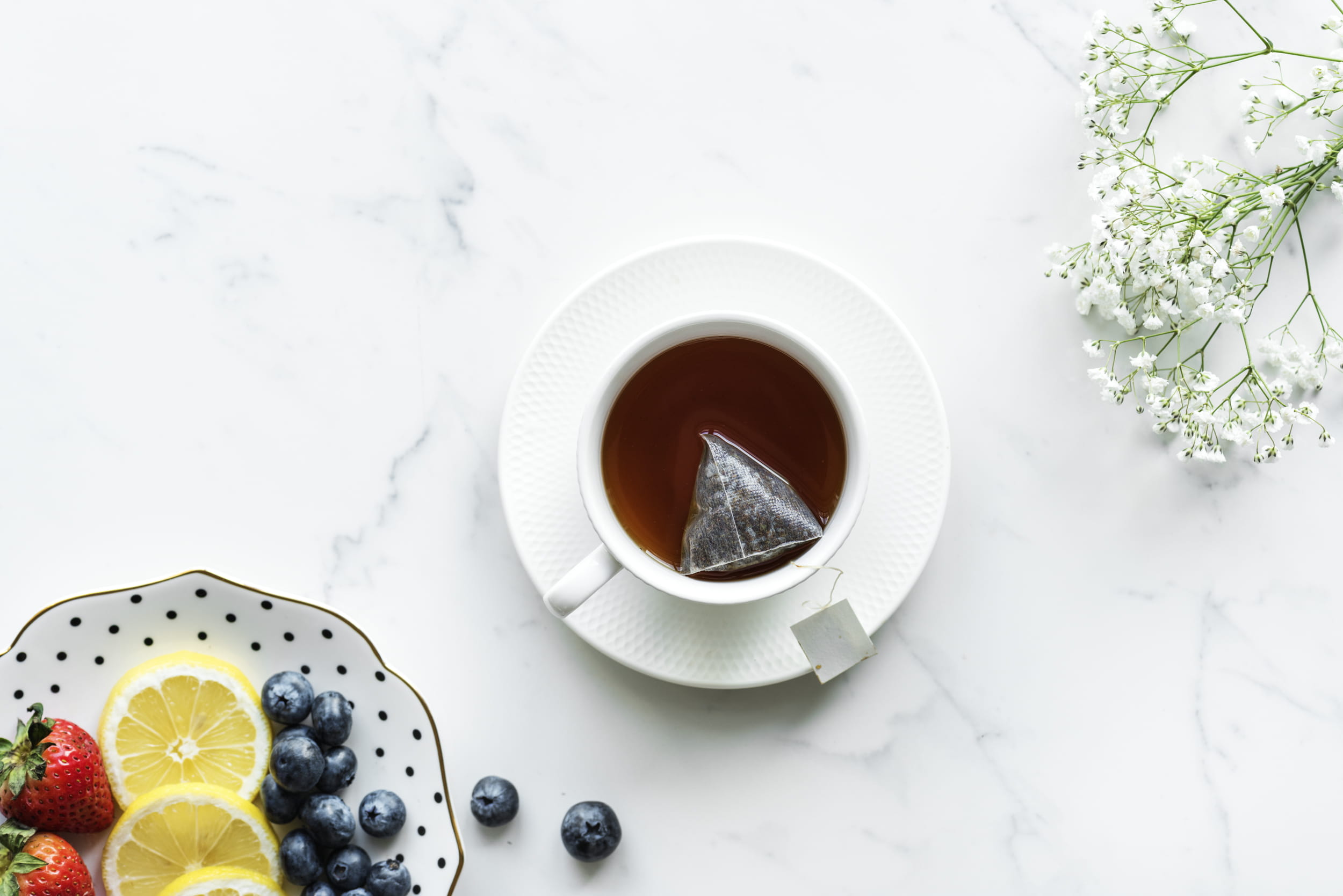 hot drink, cup, mug, routine, citrus fruit, s, english tea, earl grey, crockery, brew, cafe, freshness, marble, plant, indoors, fruit, enjoying, sweet food, HD Wallpaper